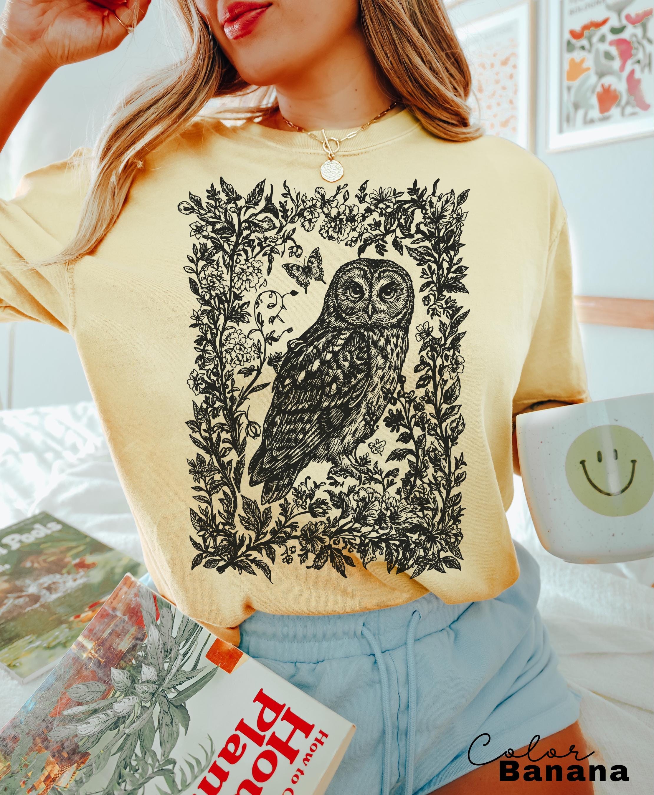 Cottagecore Owl Shirt, Cottagecore Floral Sweatshirt, Folk Art Forest Animal TShirt, Woodland Aesthetic Top, Comfort Colors Tee, Boho Tee