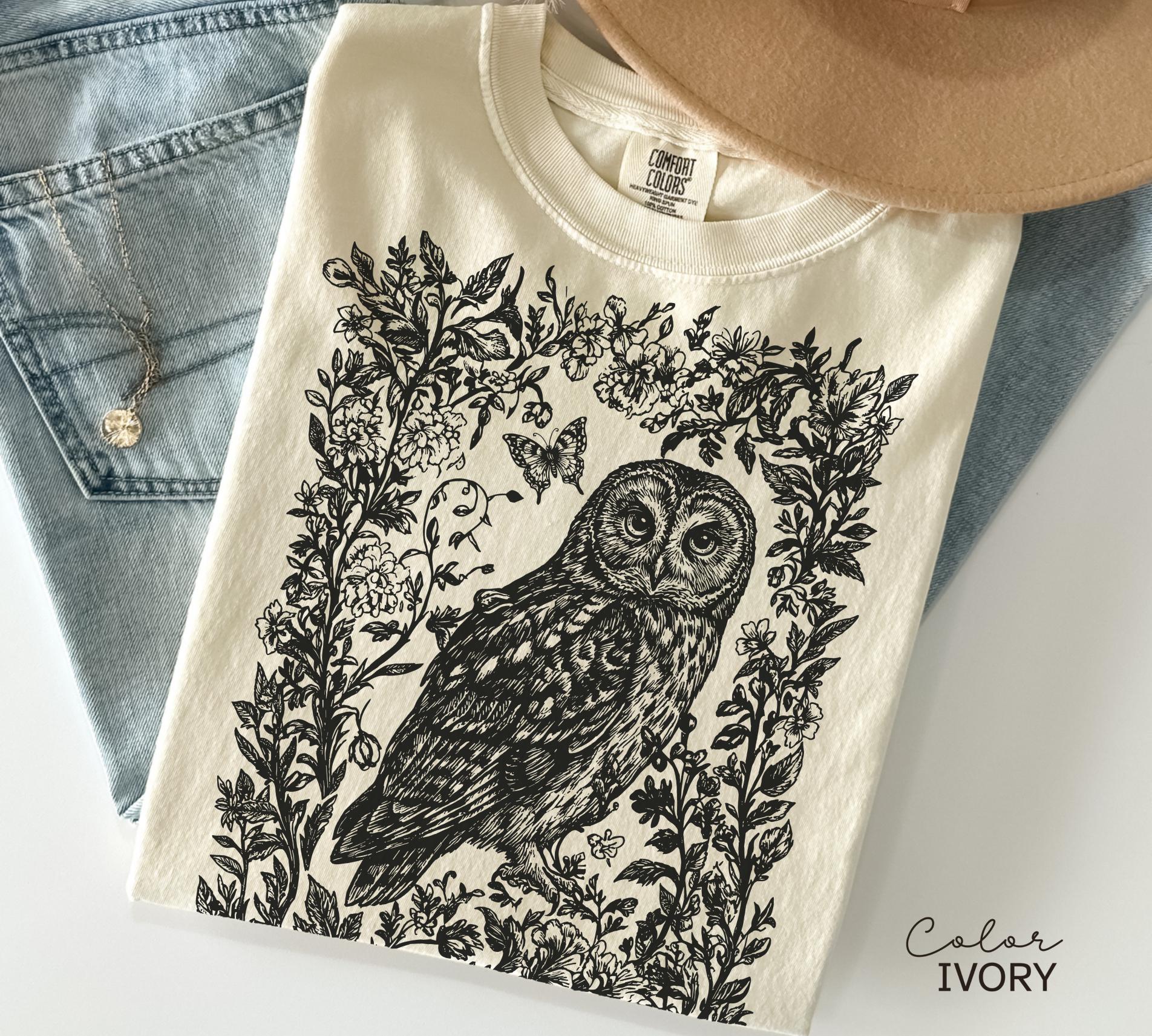 Cottagecore Owl Shirt, Cottagecore Floral Sweatshirt, Folk Art Forest Animal TShirt, Woodland Aesthetic Top, Comfort Colors Tee, Boho Tee