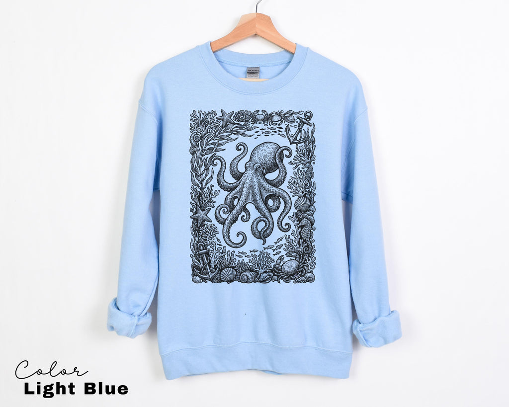 Octopus Nautical Vintage Retro Sweatshirt, Cottagecore Tee