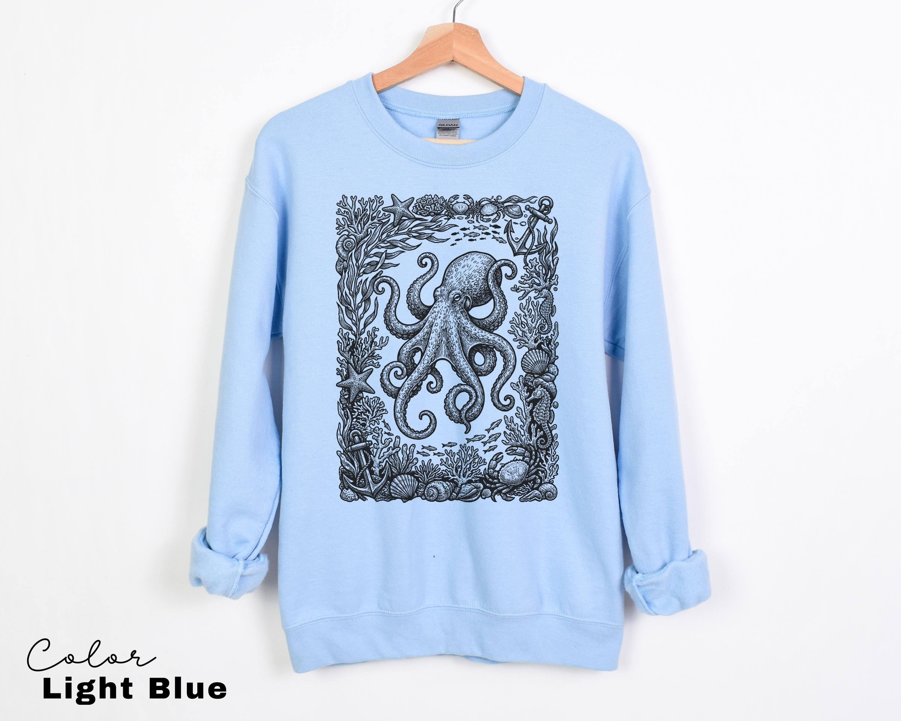 Octopus Nautical Vintage Retro Sweatshirt, Cottagecore Tee