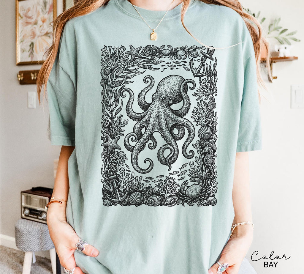 Octopus Nautical Vintage Retro Sweatshirt, Cottagecore Tee