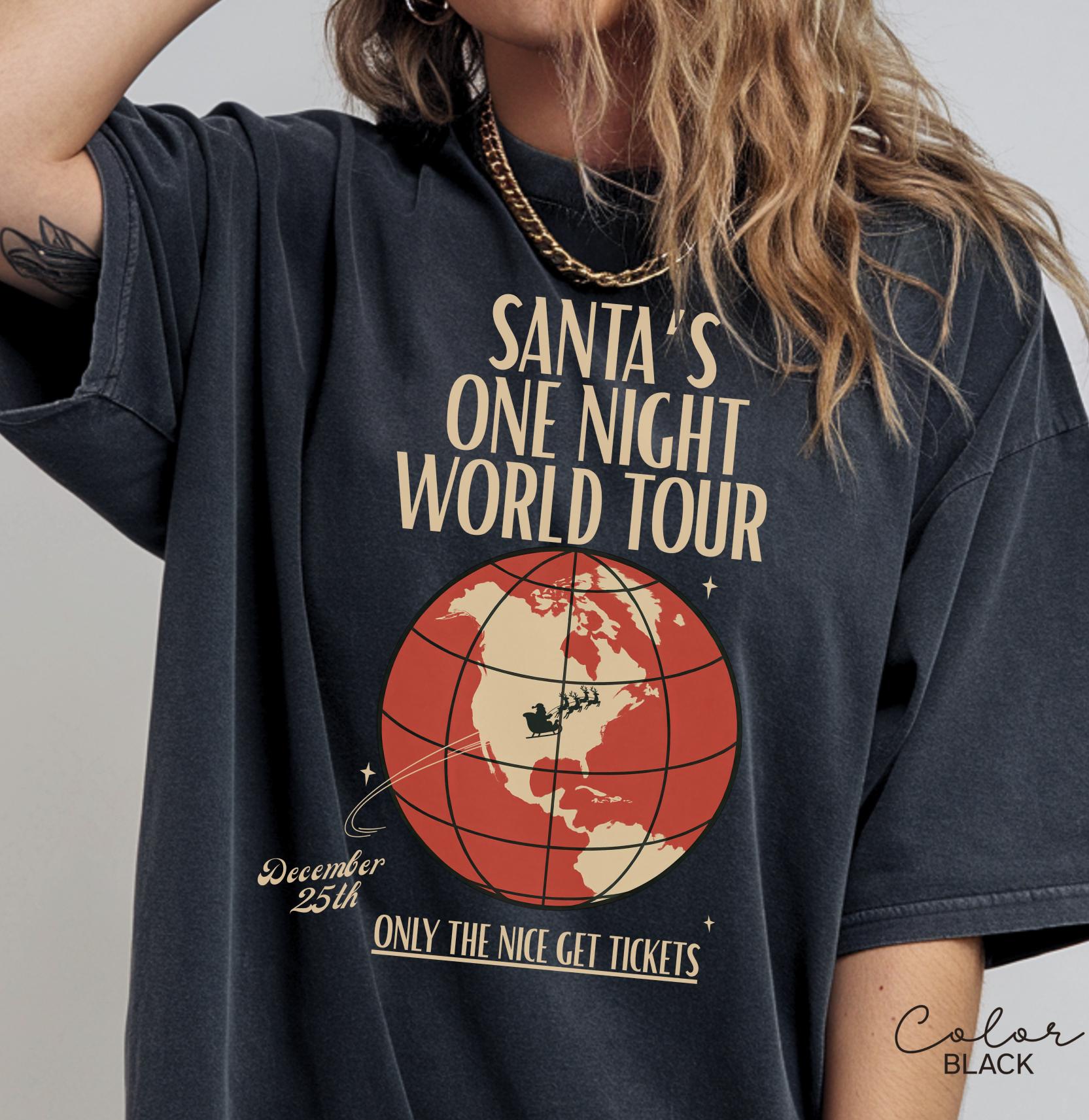 Retro Santa Claus Shirt, Funny Christmas Shirt, Santa's One Night World Tour, Comfort Colors Shirt, Graphic Tee, Xmas Shirt,