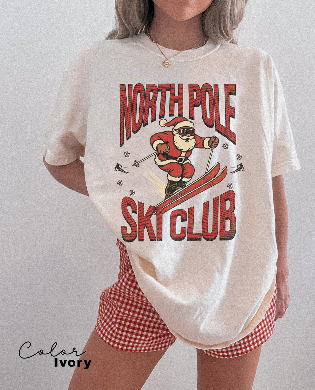 Retro Santa Claus Shirt, North Pole Ski Club, Funny Christmas Shirt, Comfort Colors Shirt, Graphic Tee, Xmas Shirt, Ski Shirt