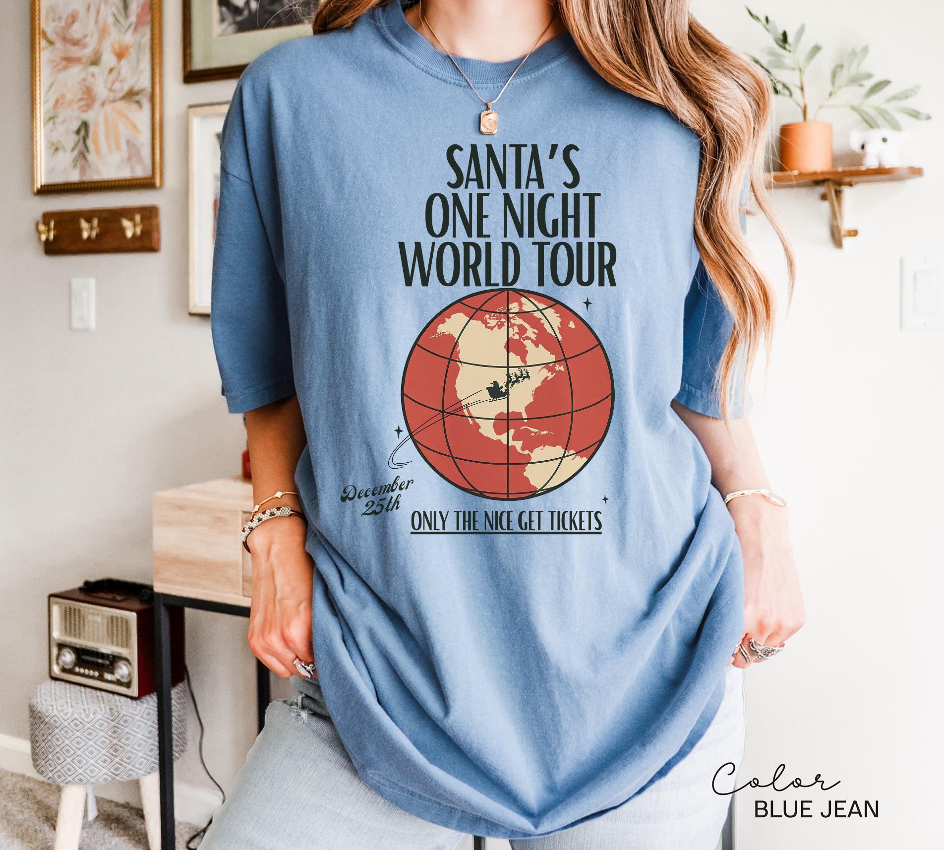 Retro Santa Claus Shirt, Funny Christmas Shirt, Santa's One Night World Tour, Comfort Colors Shirt, Graphic Tee, Xmas Shirt,