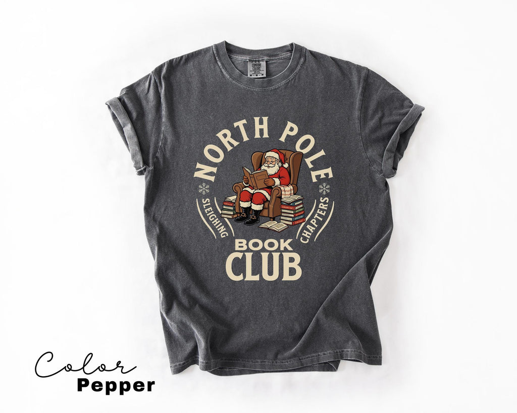 Retro Santa Claus Shirt, North Pole Book Club Shirt, Funny Christmas Shirt, Comfort Colors Shirt, Graphic Tee, Book Lover Gift