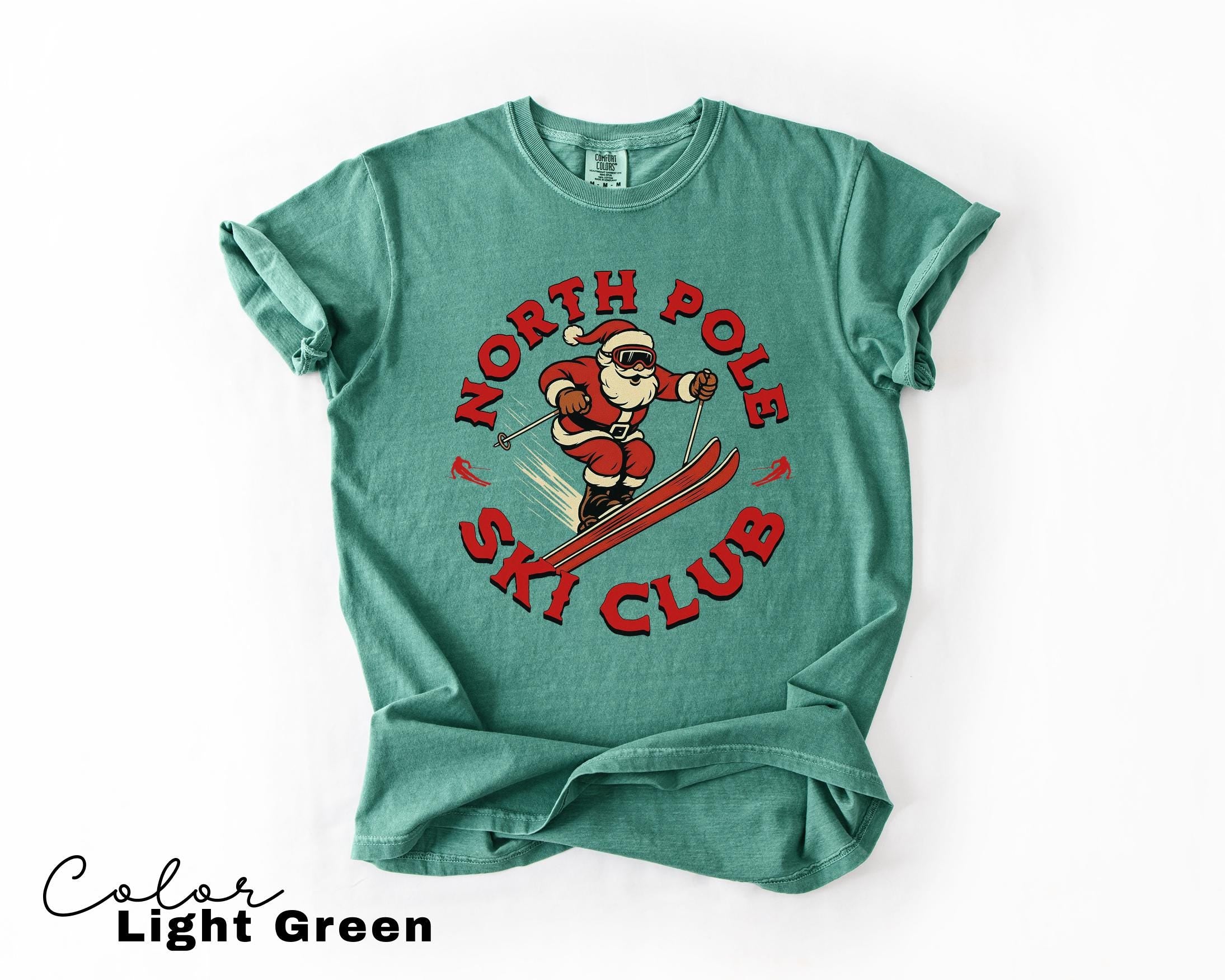 Retro Santa Claus Shirt, North Pole Ski Club, Funny Christmas Shirt, Comfort Colors Shirt, Graphic Tee, Xmas Shirt, Ski Shirt
