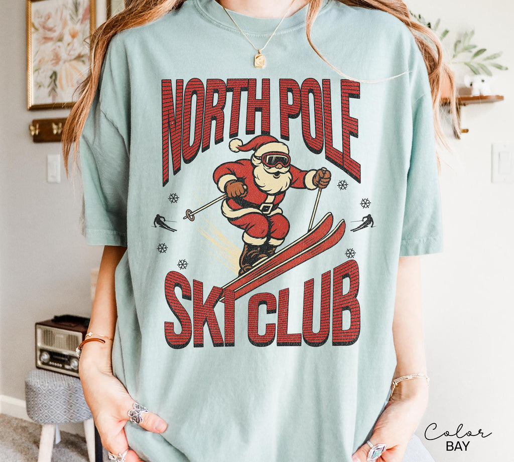 Retro Santa Claus Shirt, North Pole Ski Club, Funny Christmas Shirt, Comfort Colors Shirt, Graphic Tee, Xmas Shirt, Ski Shirt