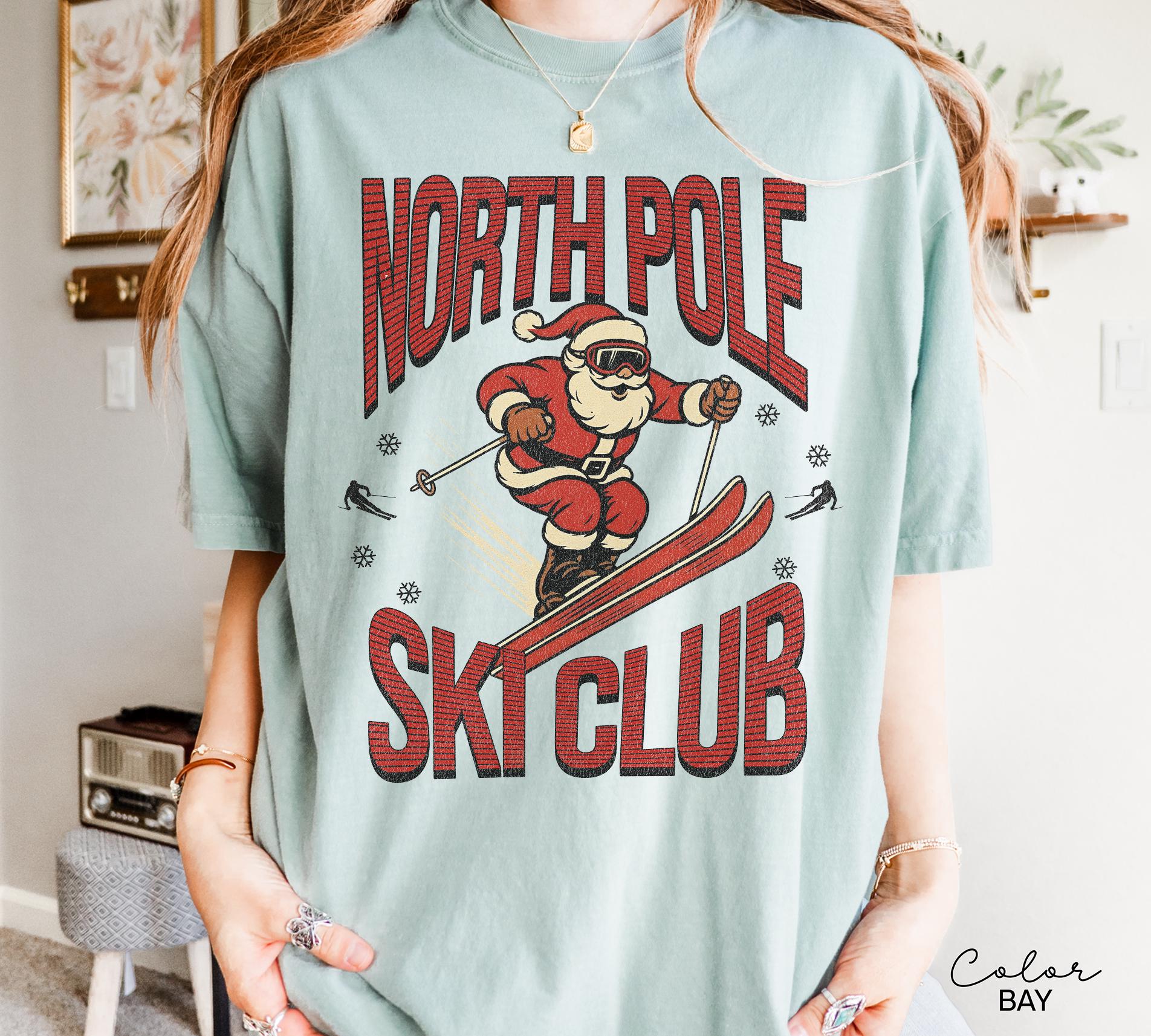 Retro Santa Claus Shirt, North Pole Ski Club, Funny Christmas Shirt, Comfort Colors Shirt, Graphic Tee, Xmas Shirt, Ski Shirt
