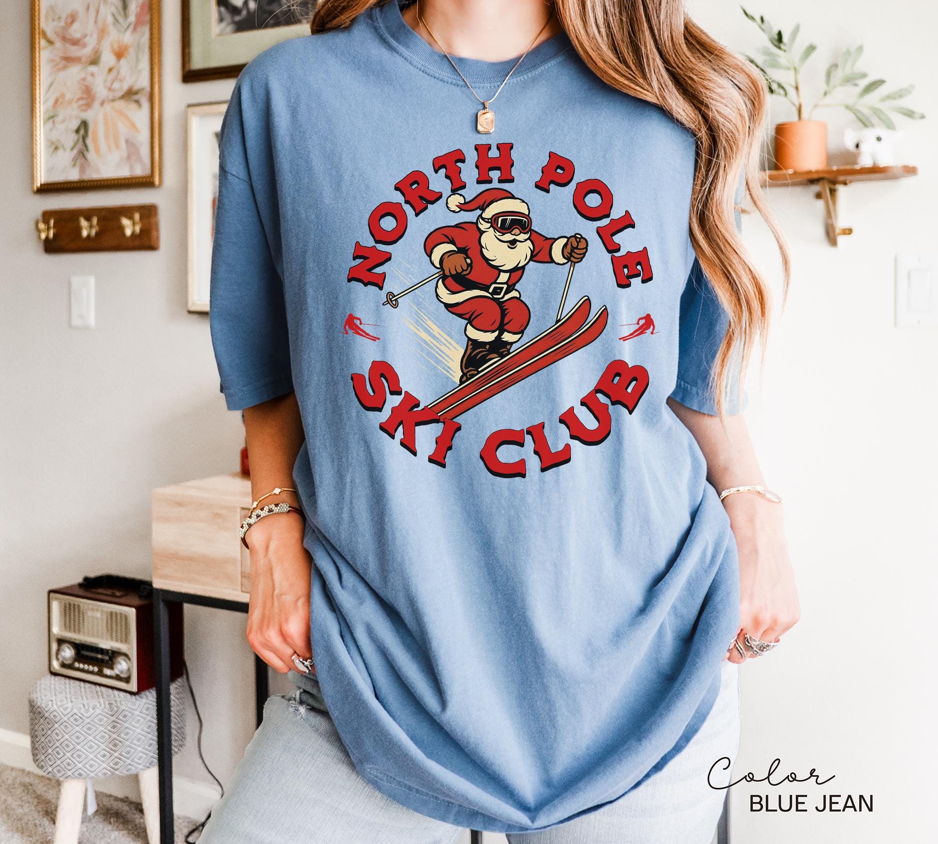 Retro Santa Claus Shirt, North Pole Ski Club, Funny Christmas Shirt, Comfort Colors Shirt, Graphic Tee, Xmas Shirt, Ski Shirt