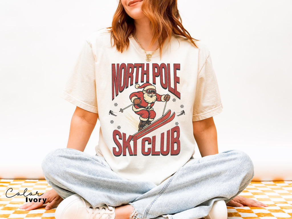 Retro Santa Claus Shirt, North Pole Ski Club, Funny Christmas Shirt, Comfort Colors Shirt, Graphic Tee, Xmas Shirt, Ski Shirt