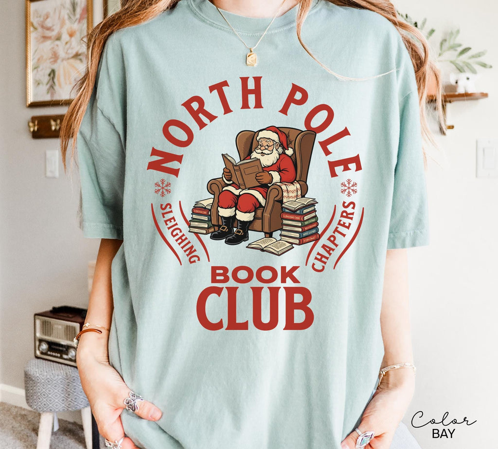 Retro Santa Claus Shirt, North Pole Book Club Shirt, Funny Christmas Shirt, Comfort Colors Shirt, Graphic Tee, Book Lover Gift