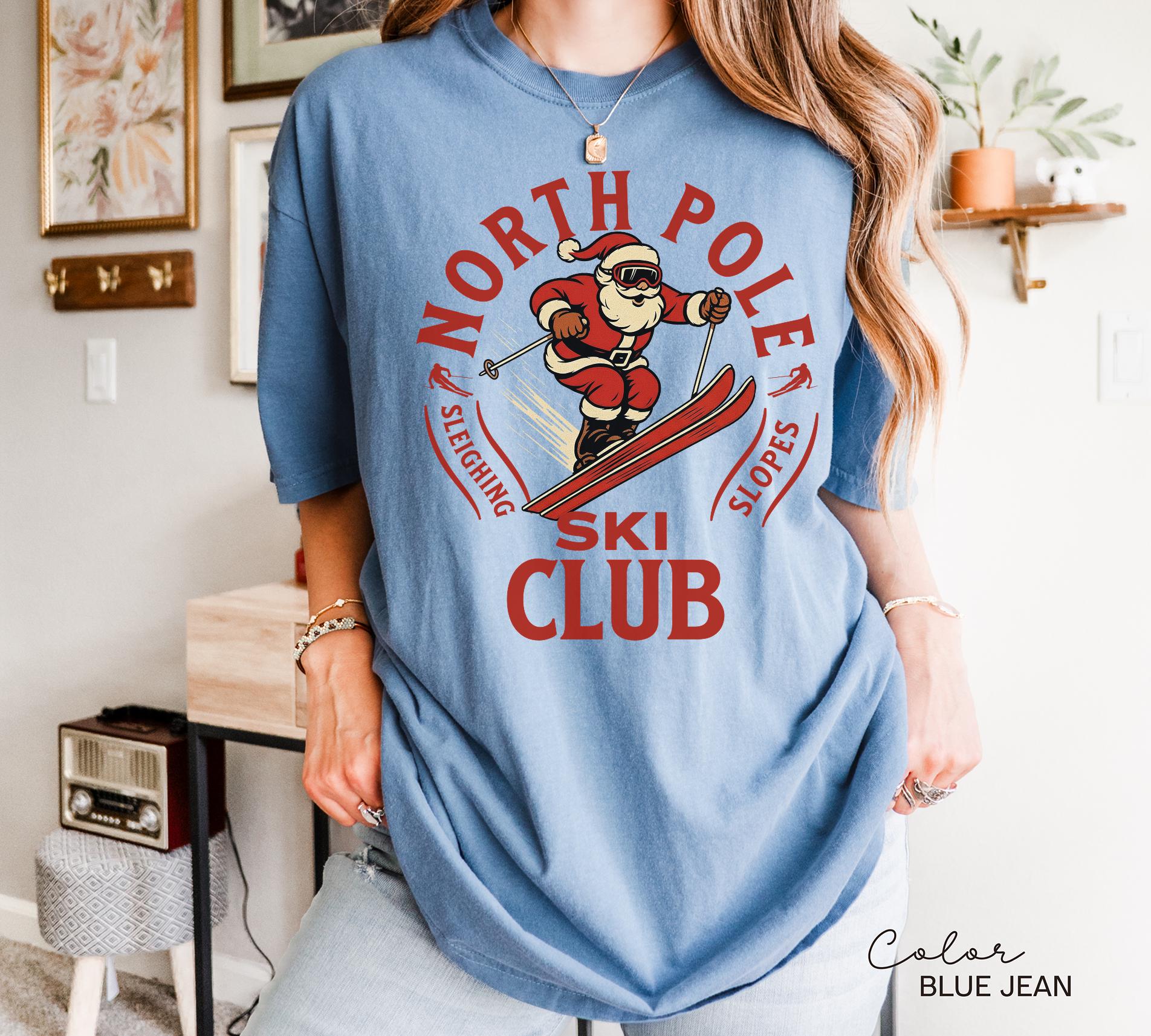 Retro Santa Claus Shirt, North Pole Ski Club, Funny Christmas Shirt, Comfort Colors Shirt, Graphic Tee, Xmas Shirt, Ski Shirt