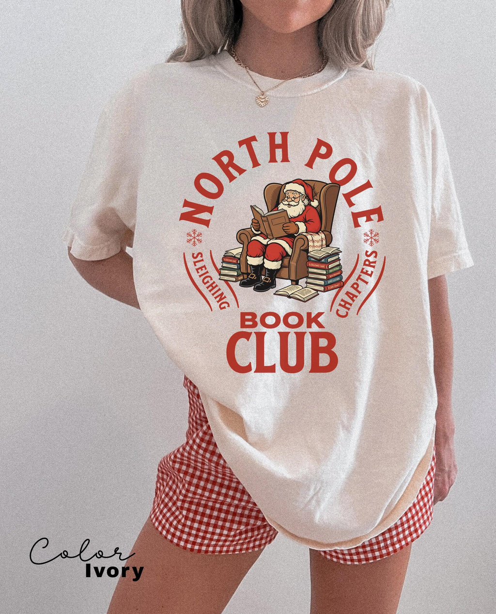 Retro Santa Claus Shirt, North Pole Book Club Shirt, Funny Christmas Shirt, Comfort Colors Shirt, Graphic Tee, Book Lover Gift