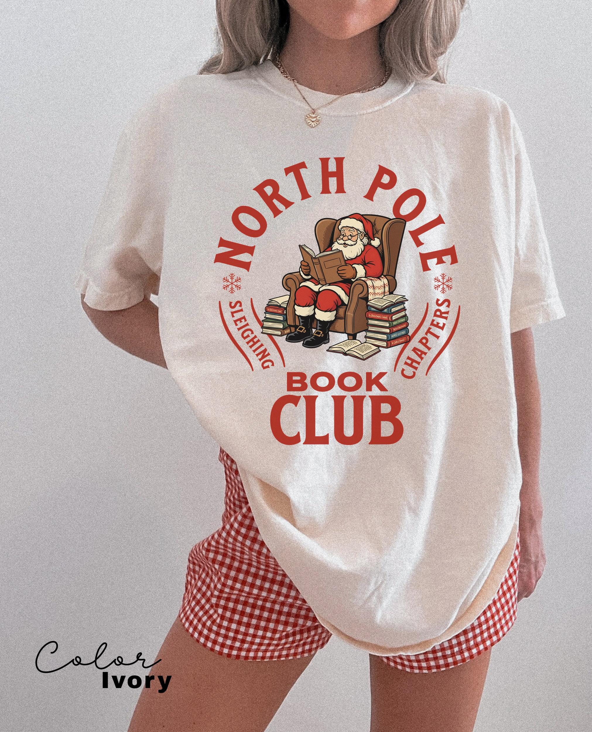 Retro Santa Claus Shirt, North Pole Book Club Shirt, Funny Christmas Shirt, Comfort Colors Shirt, Graphic Tee, Book Lover Gift