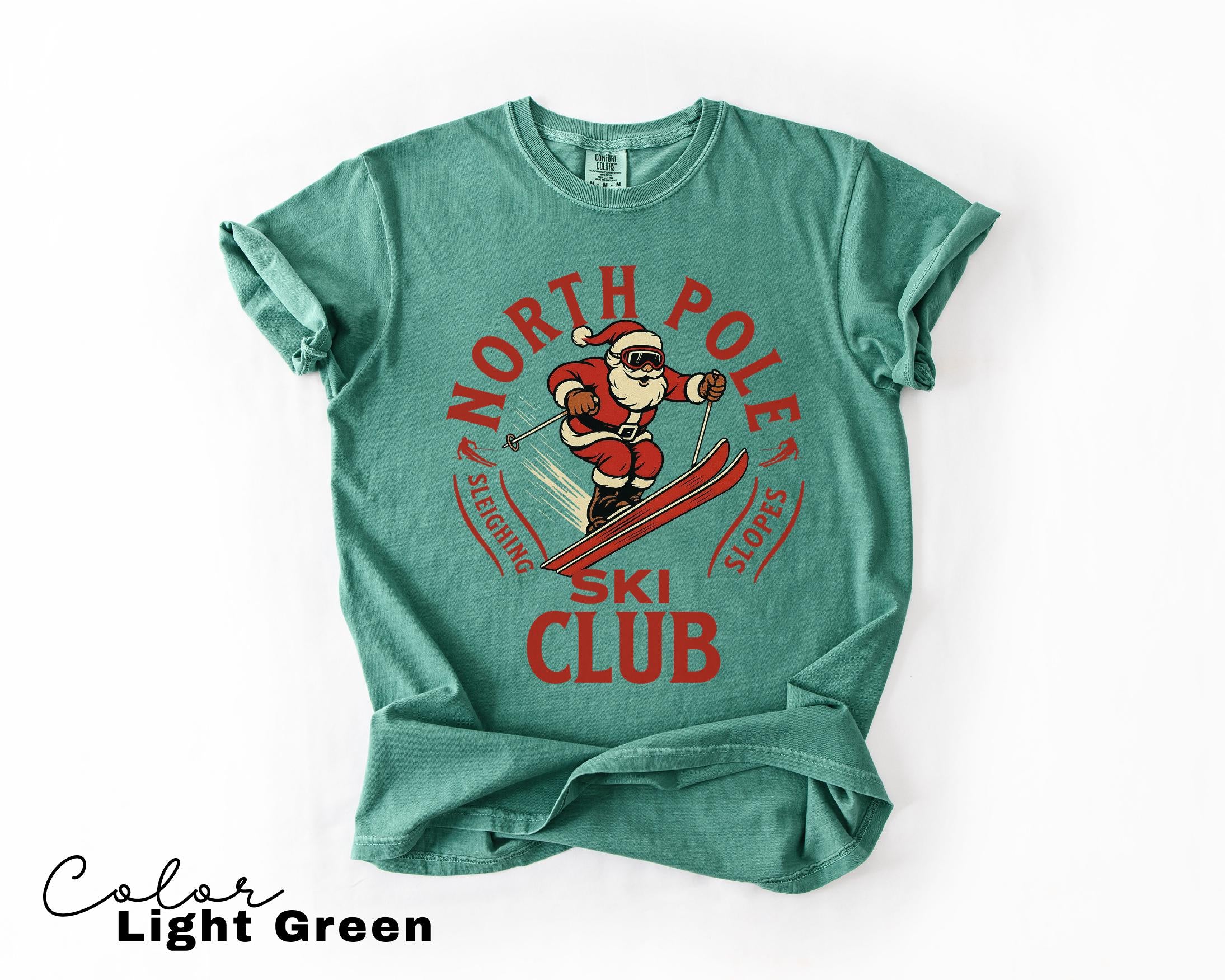 Retro Santa Claus Shirt, North Pole Ski Club, Funny Christmas Shirt, Comfort Colors Shirt, Graphic Tee, Xmas Shirt, Ski Shirt