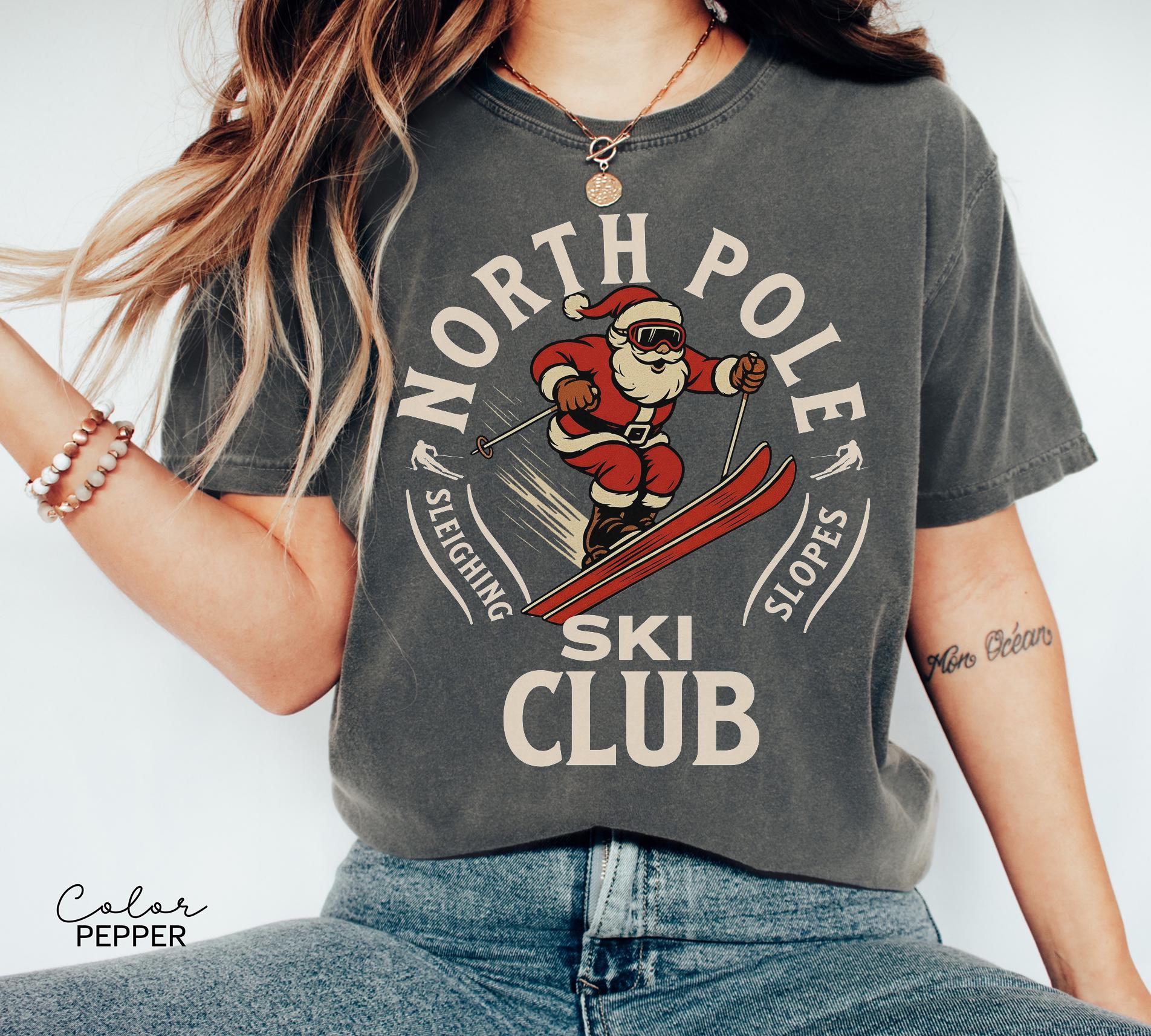Retro Santa Claus Shirt, North Pole Ski Club, Funny Christmas Shirt, Comfort Colors Shirt, Graphic Tee, Xmas Shirt, Ski Shirt