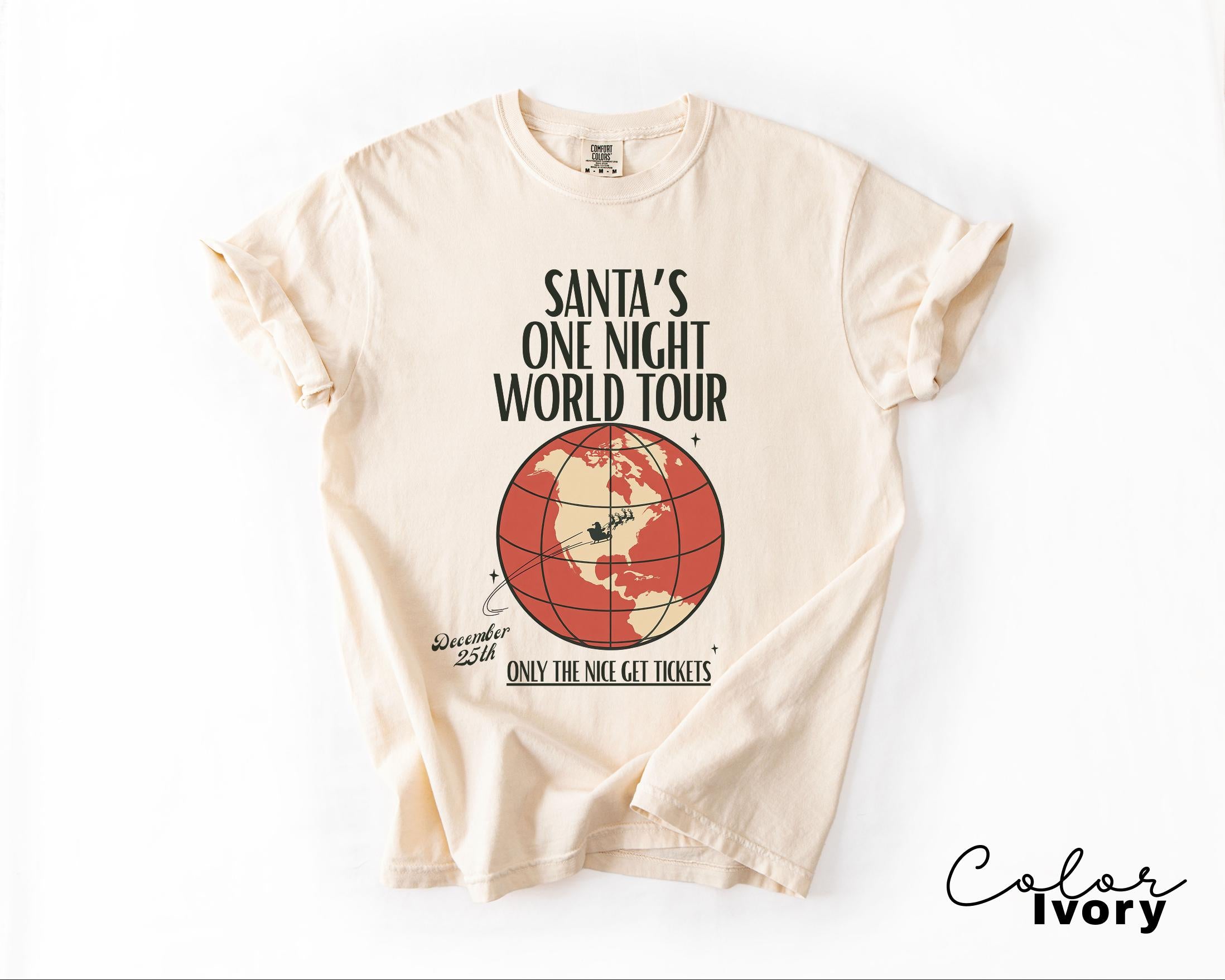 Retro Santa Claus Shirt, Funny Christmas Shirt, Santa's One Night World Tour, Comfort Colors Shirt, Graphic Tee, Xmas Shirt,
