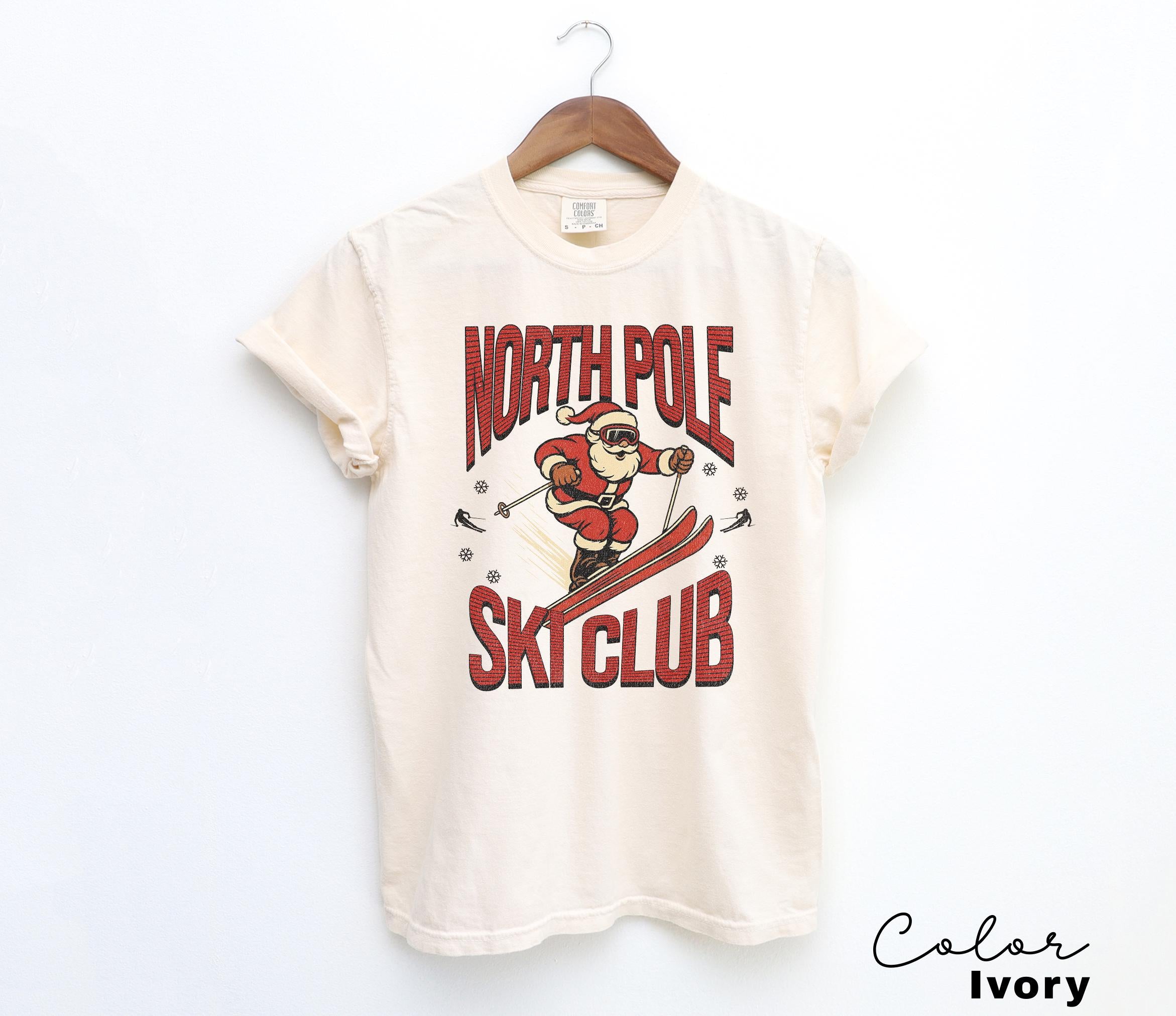 Retro Santa Claus Shirt, North Pole Ski Club, Funny Christmas Shirt, Comfort Colors Shirt, Graphic Tee, Xmas Shirt, Ski Shirt