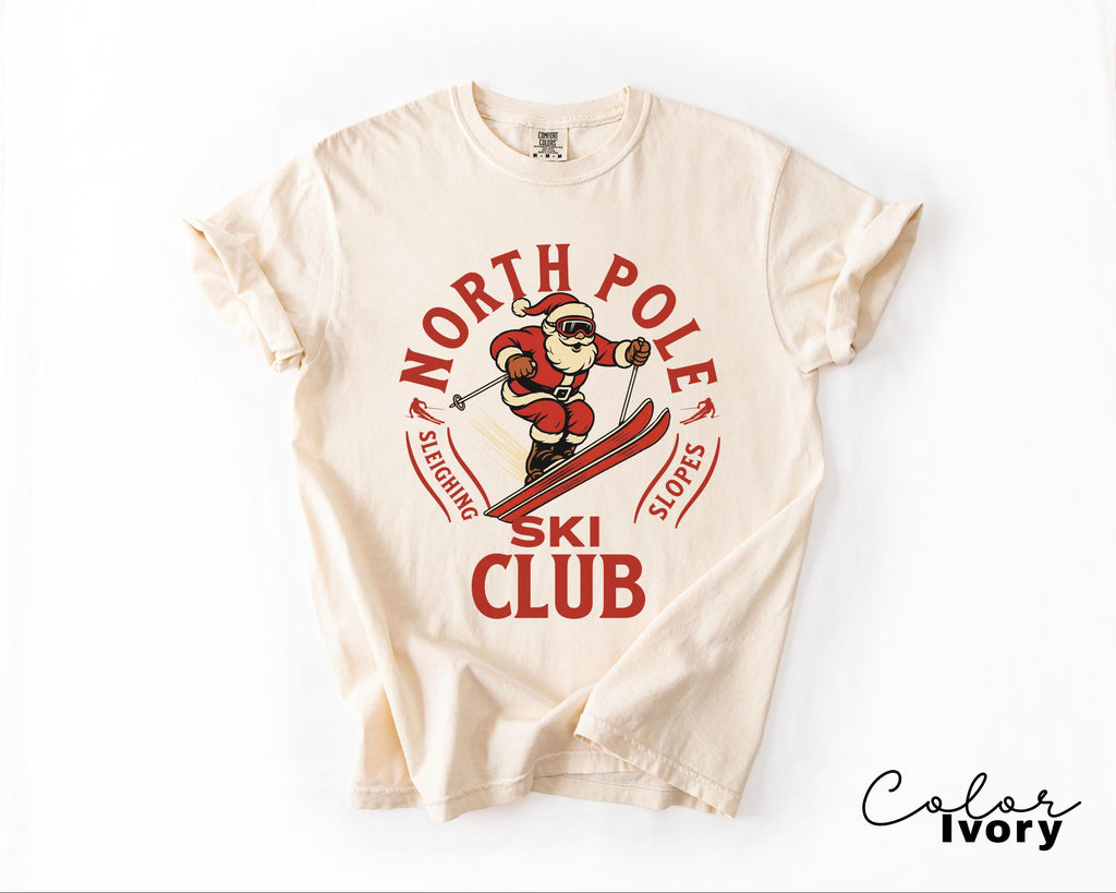 Retro Santa Claus Shirt, North Pole Ski Club, Funny Christmas Shirt, Comfort Colors Shirt, Graphic Tee, Xmas Shirt, Ski Shirt