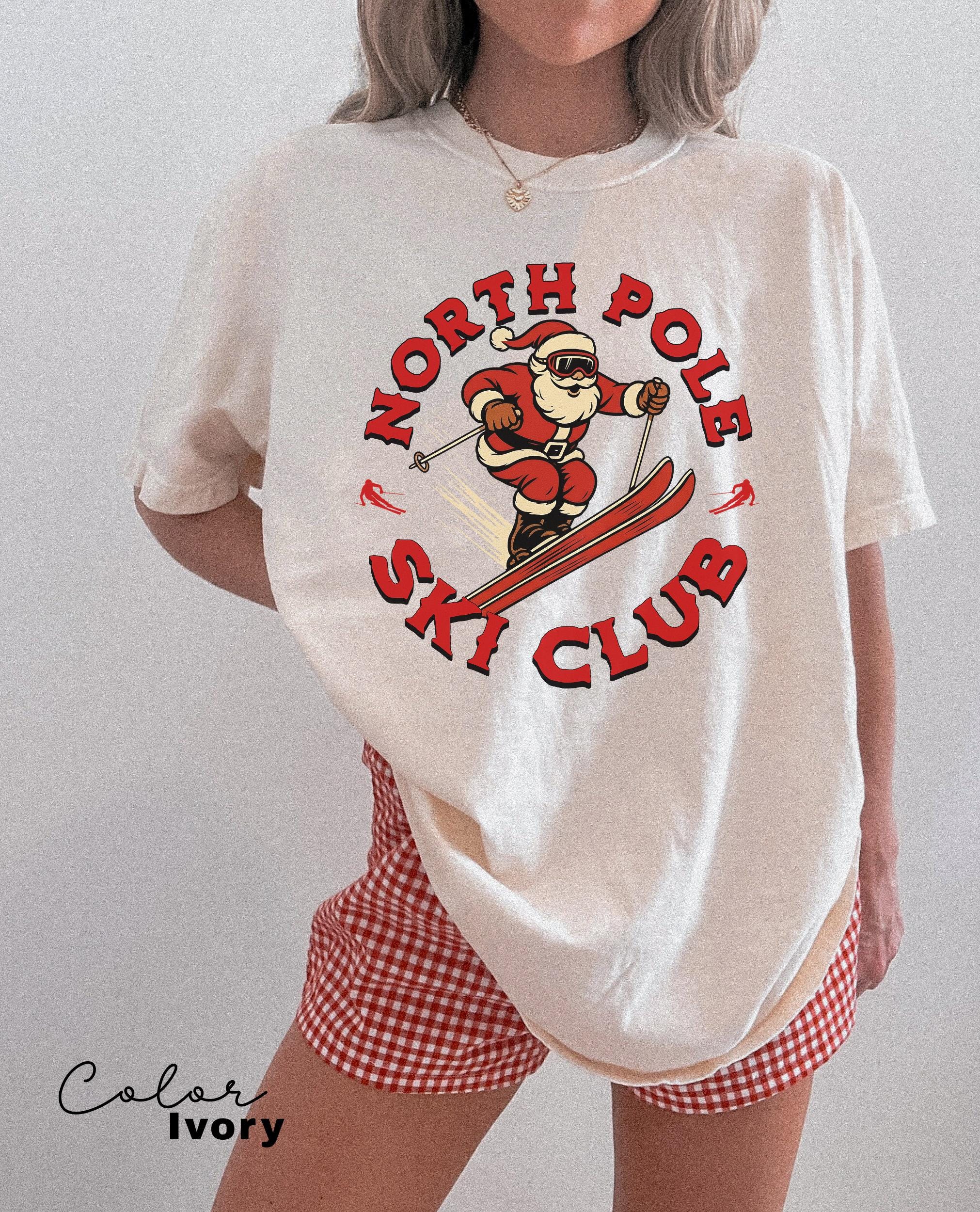 Retro Santa Claus Shirt, North Pole Ski Club, Funny Christmas Shirt, Comfort Colors Shirt, Graphic Tee, Xmas Shirt, Ski Shirt