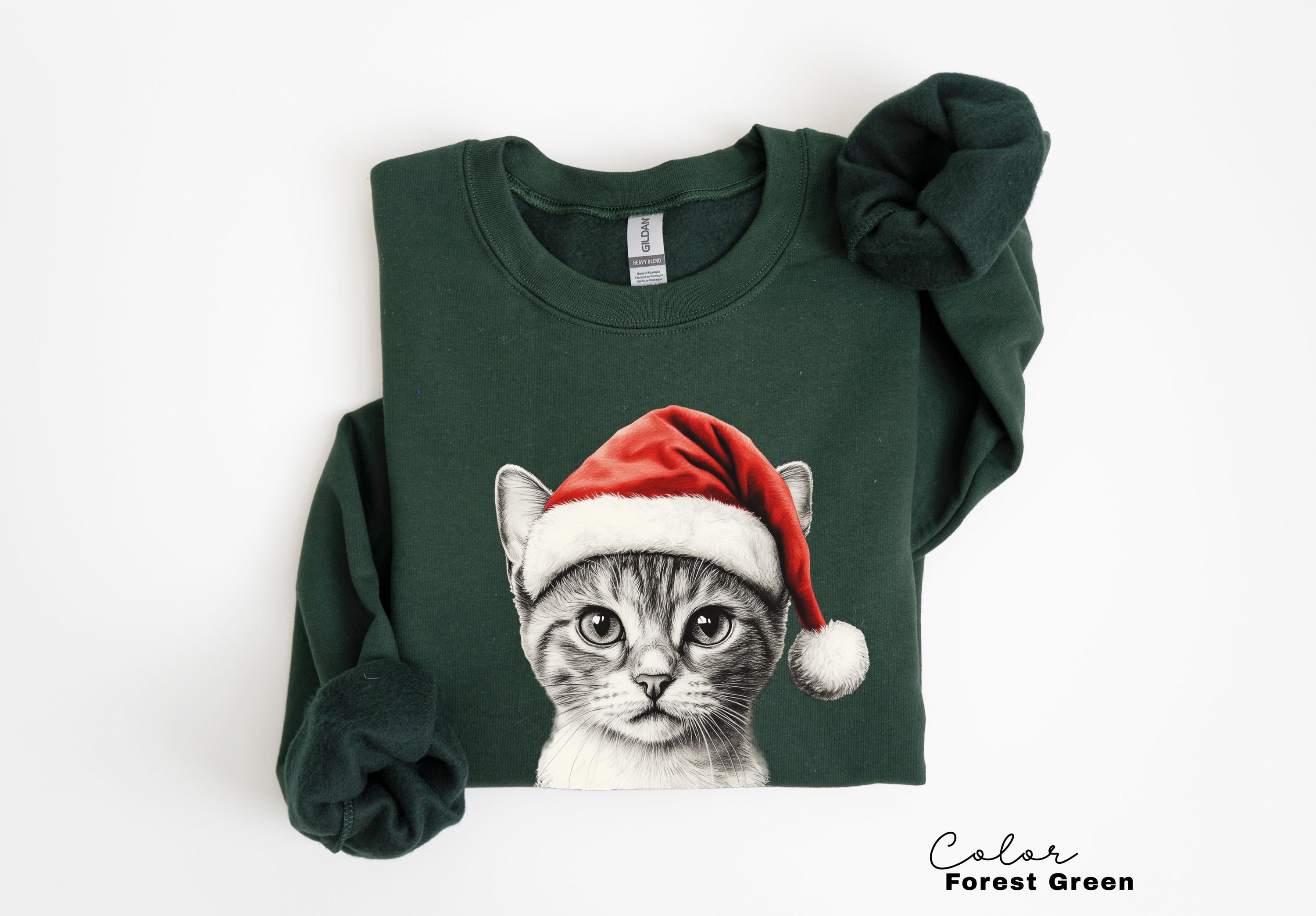 Retro 90's Cat Christmas Sweatshirt, Kitten Christmas Crewneck, Retro Nature, Winter Tee, Vintage Style, Cat Lover Gift