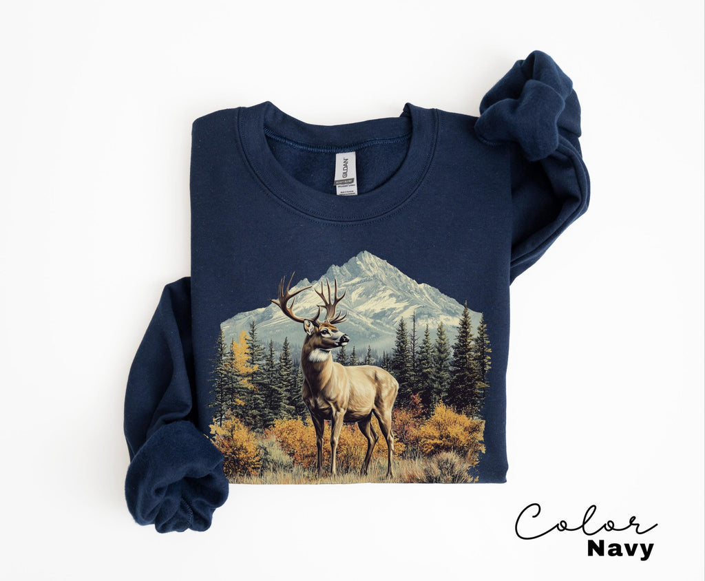 Retro Deer Sweatshirt, Vintage Fall Hunter Scene Shirt, 90s Forest Nature Outfit Crewneck, Americana Nostalgia Deer Crewneck, Nature Camping