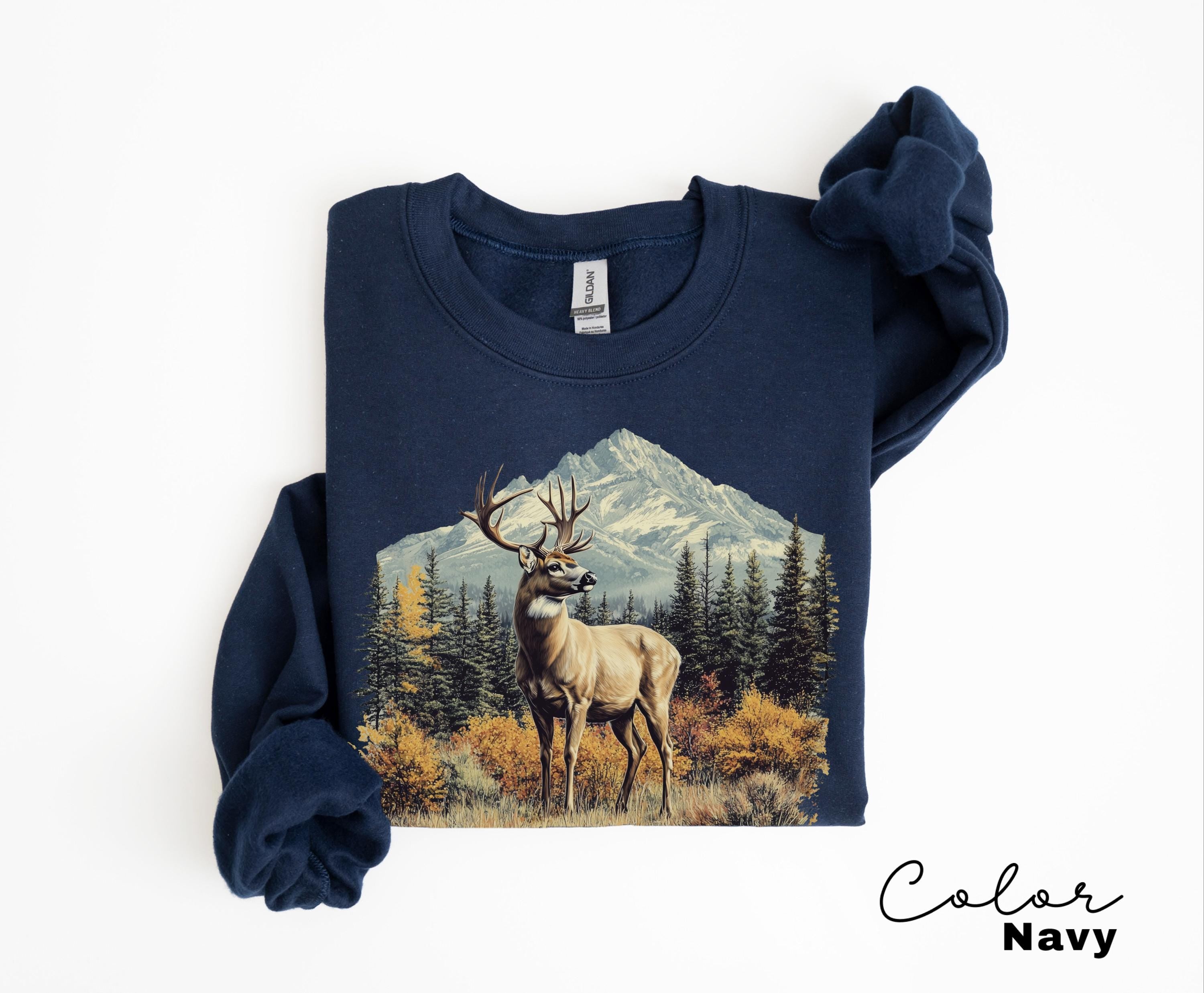 Retro Deer Sweatshirt, Vintage Fall Hunter Scene Shirt, 90s Forest Nature Outfit Crewneck, Americana Nostalgia Deer Crewneck, Nature Camping