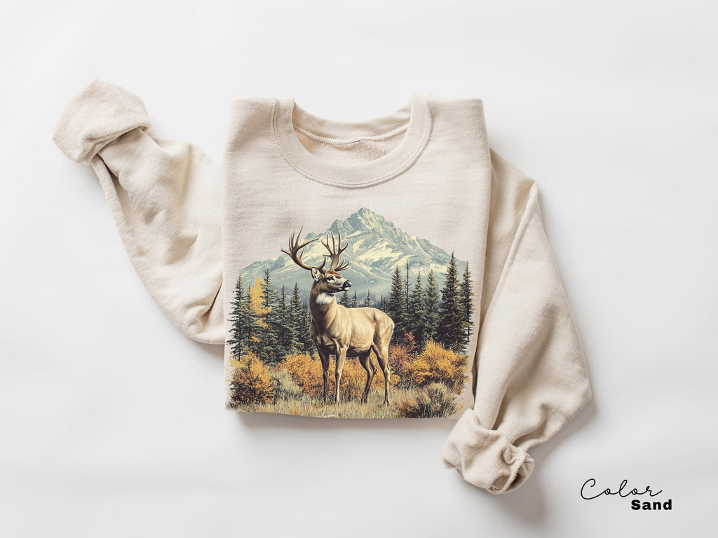 Retro Deer Sweatshirt, Vintage Fall Hunter Scene Shirt, 90s Forest Nature Outfit Crewneck, Americana Nostalgia Deer Crewneck, Nature Camping