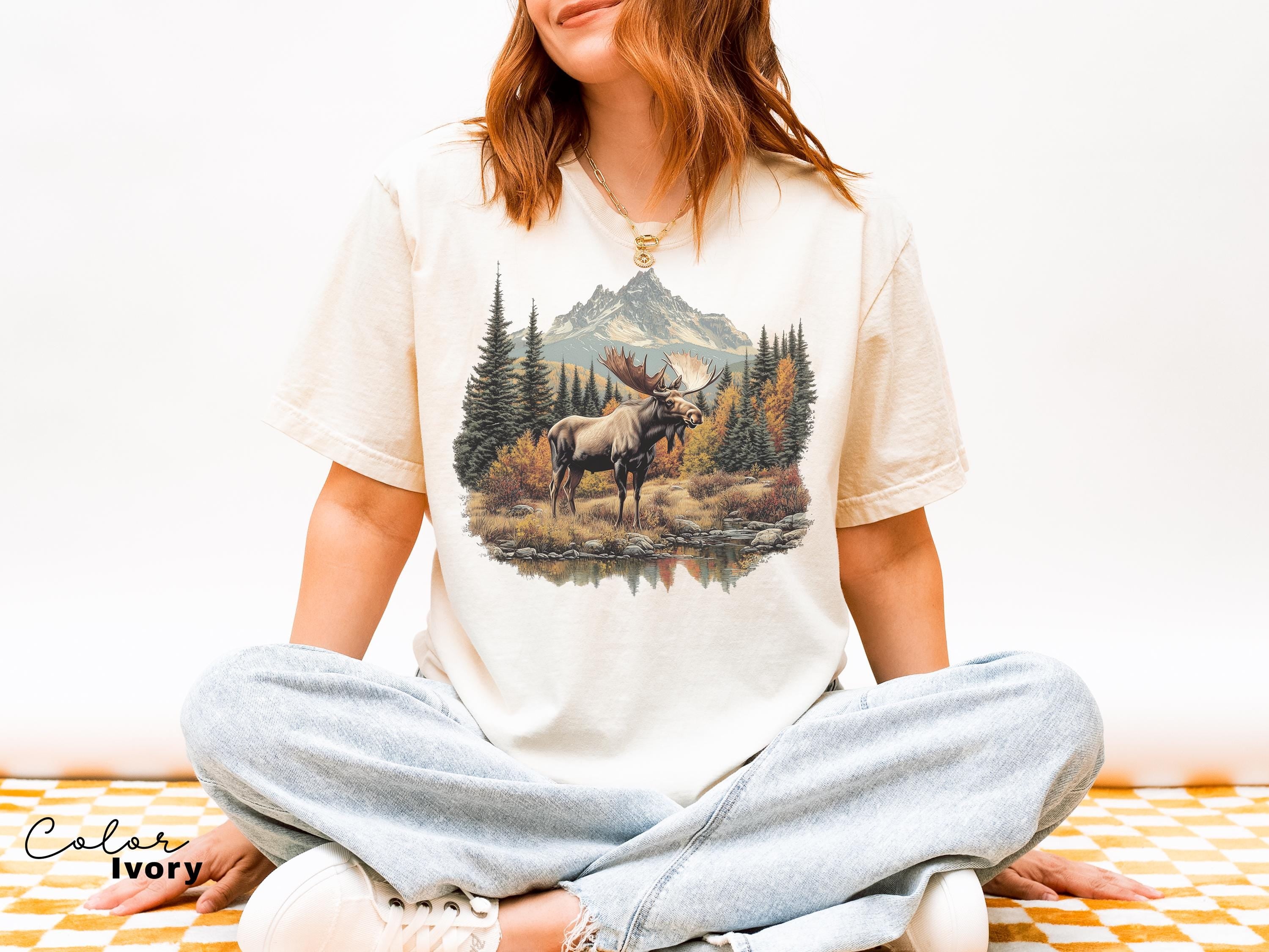 Moose Sweatshirt, Retro Nature Shirt, 90s Forest Nature, Americana Nostalgia Moose Crewneck, Nature Camping