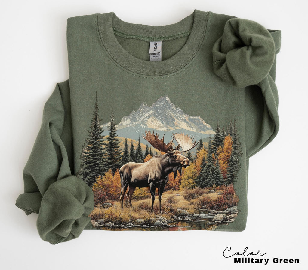 Moose Sweatshirt, Retro Nature Shirt, 90s Forest Nature, Americana Nostalgia Moose Crewneck, Nature Camping