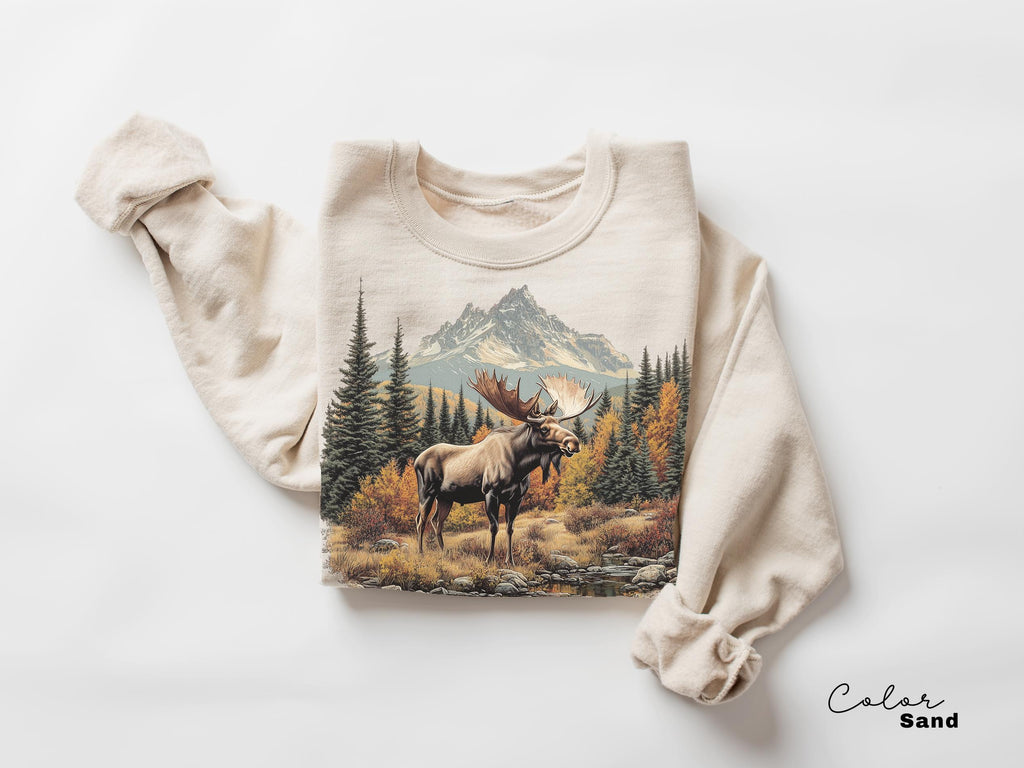 Moose Sweatshirt, Retro Nature Shirt, 90s Forest Nature, Americana Nostalgia Moose Crewneck, Nature Camping