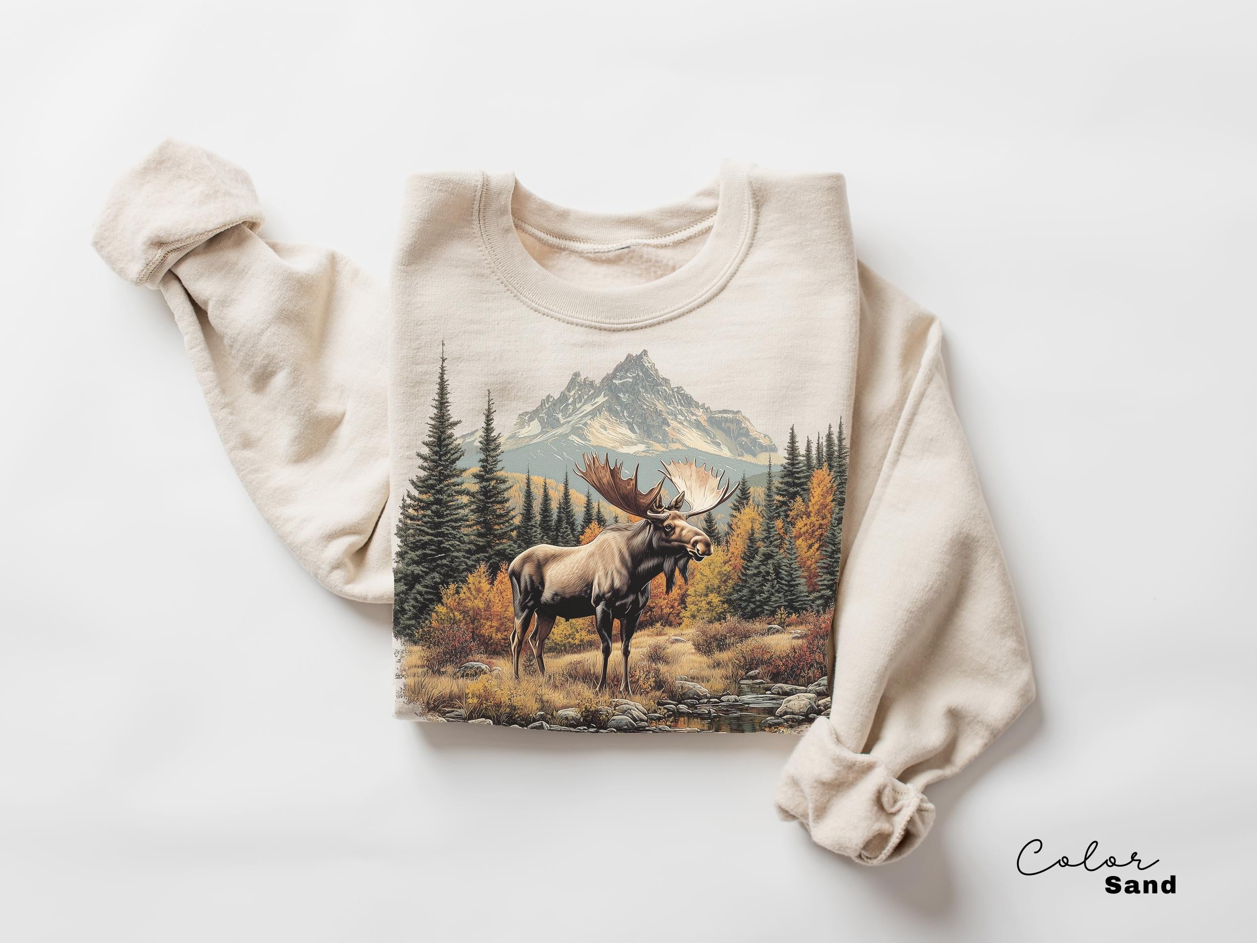 Moose Sweatshirt, Retro Nature Shirt, 90s Forest Nature, Americana Nostalgia Moose Crewneck, Nature Camping