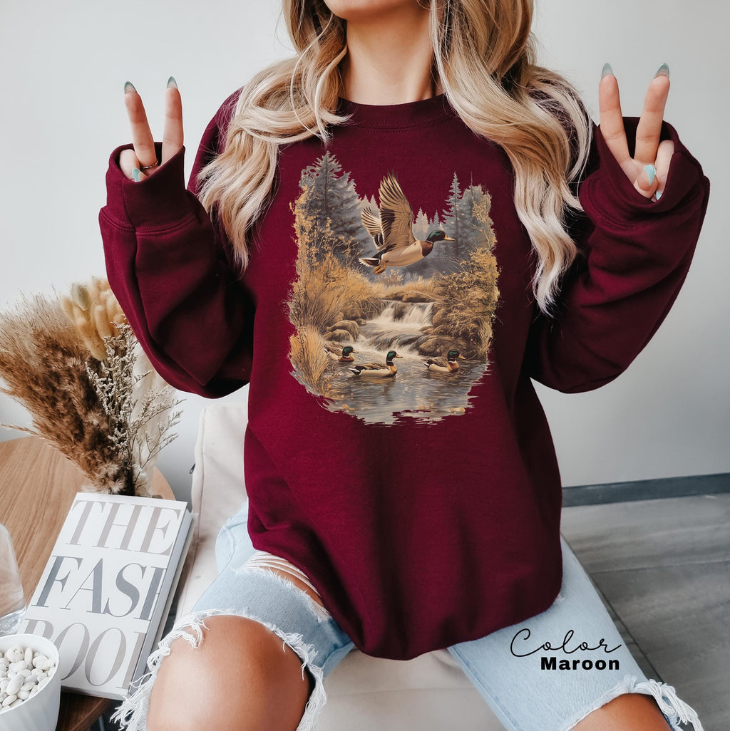 Retro Duck Nature Sweatshirt , 90s Vintage Wildlife Mallard Duck Pullover, Cabincore Unisex Crewneck, Hiking Nature Lover