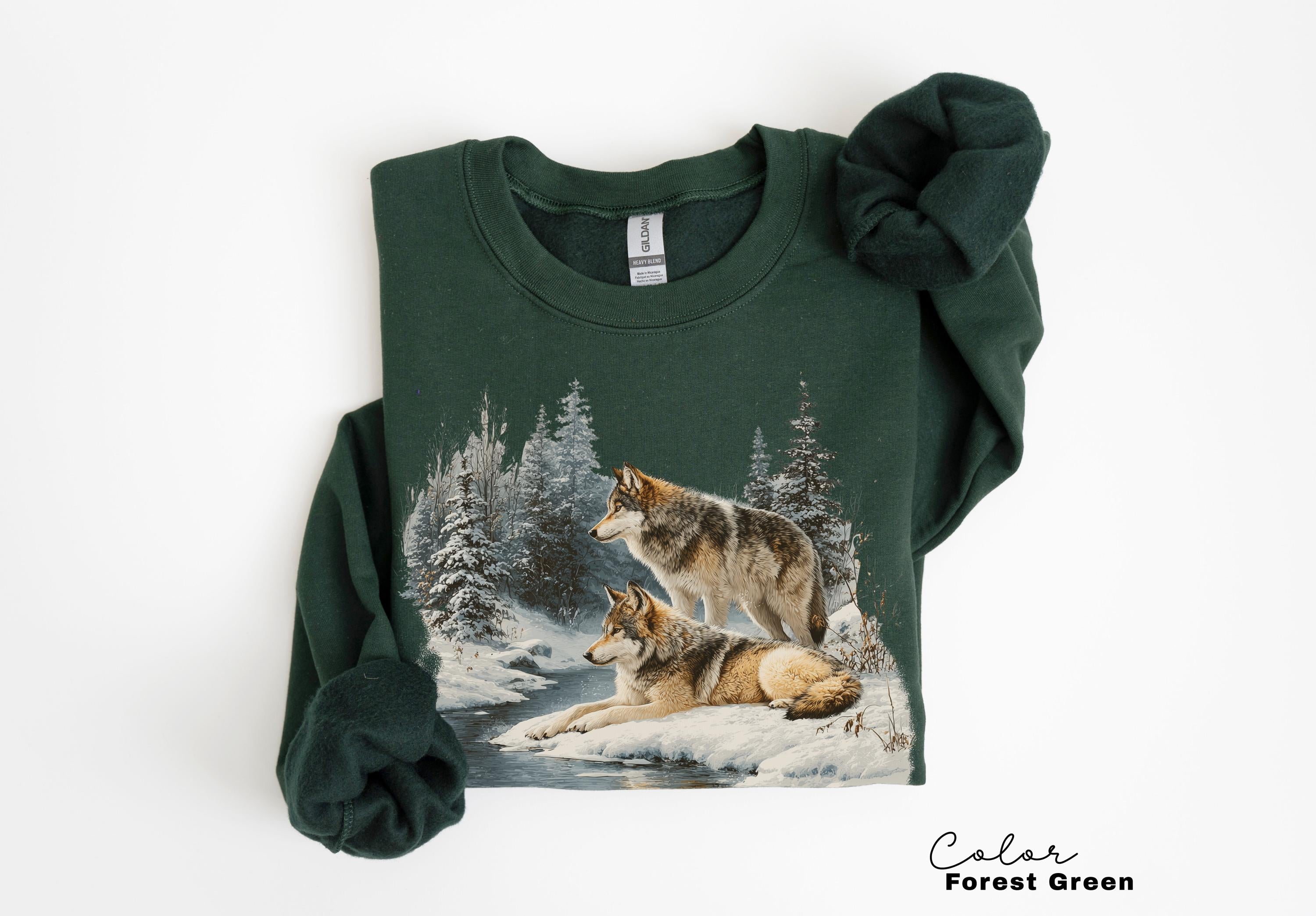 Retro Wolf 90s Sweatshirt , Nature Vintage Wildlife Forest Crewneck, Boho Unisex Cabincore Crewneck Cozy Season Rustic Wolves, Nostalgia
