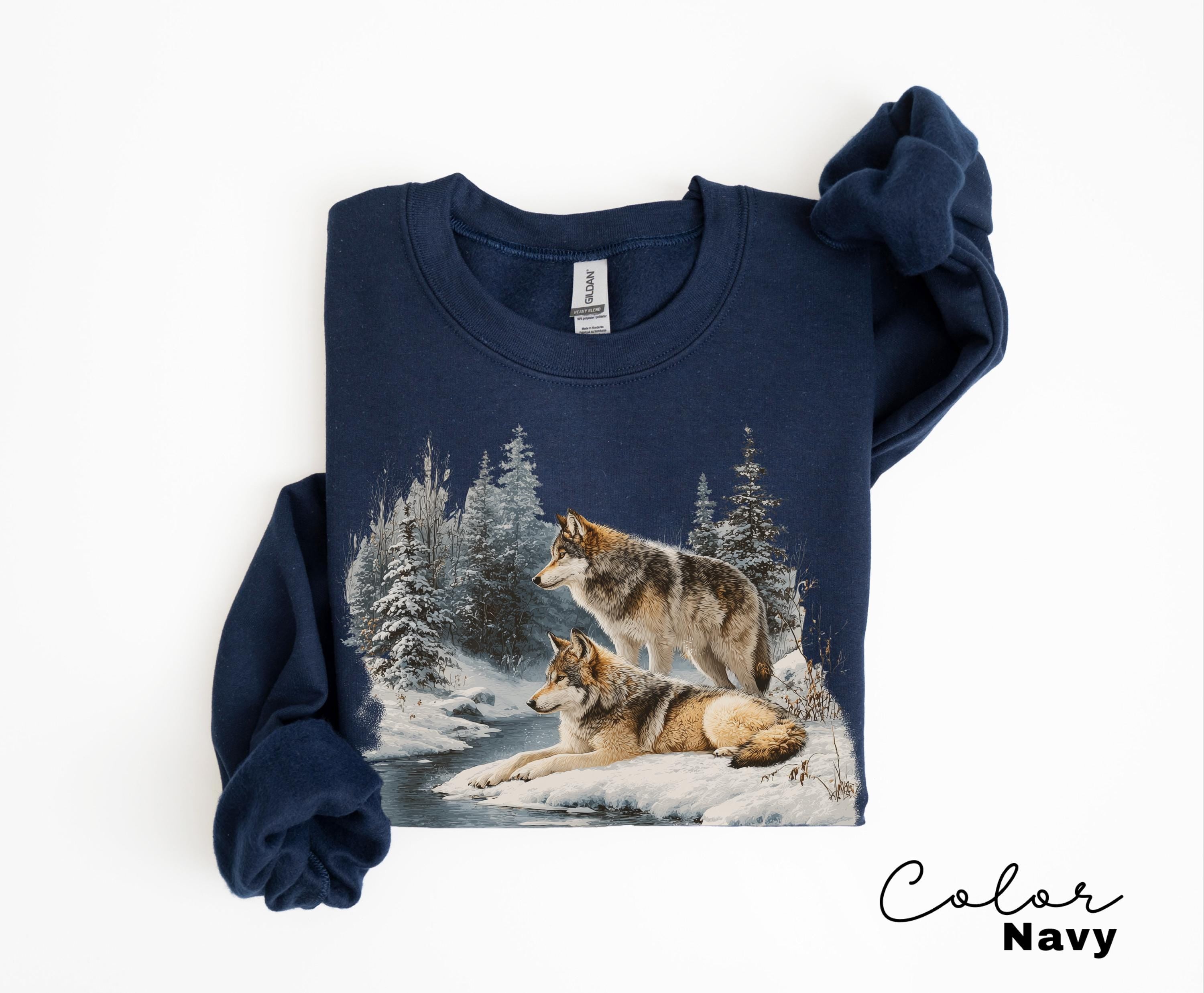Retro Wolf 90s Sweatshirt, Vintage Nature Wildlife Forest Crewneck