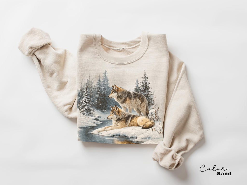 Retro Wolf 90s Sweatshirt , Nature Vintage Wildlife Forest Crewneck, Boho Unisex Cabincore Crewneck Cozy Season Rustic Wolves, Nostalgia