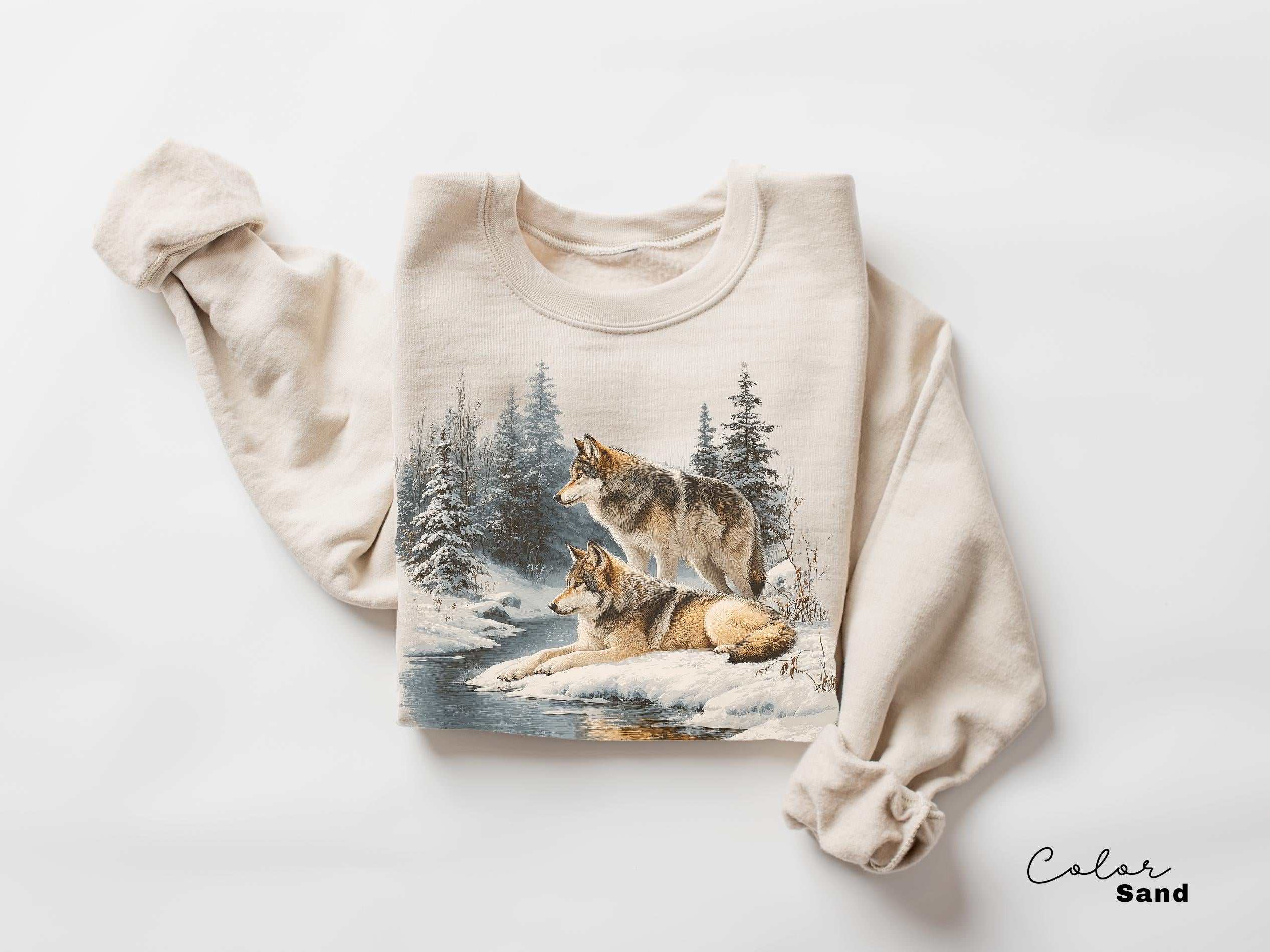 Retro Wolf 90s Sweatshirt , Nature Vintage Wildlife Forest Crewneck, Boho Unisex Cabincore Crewneck Cozy Season Rustic Wolves, Nostalgia