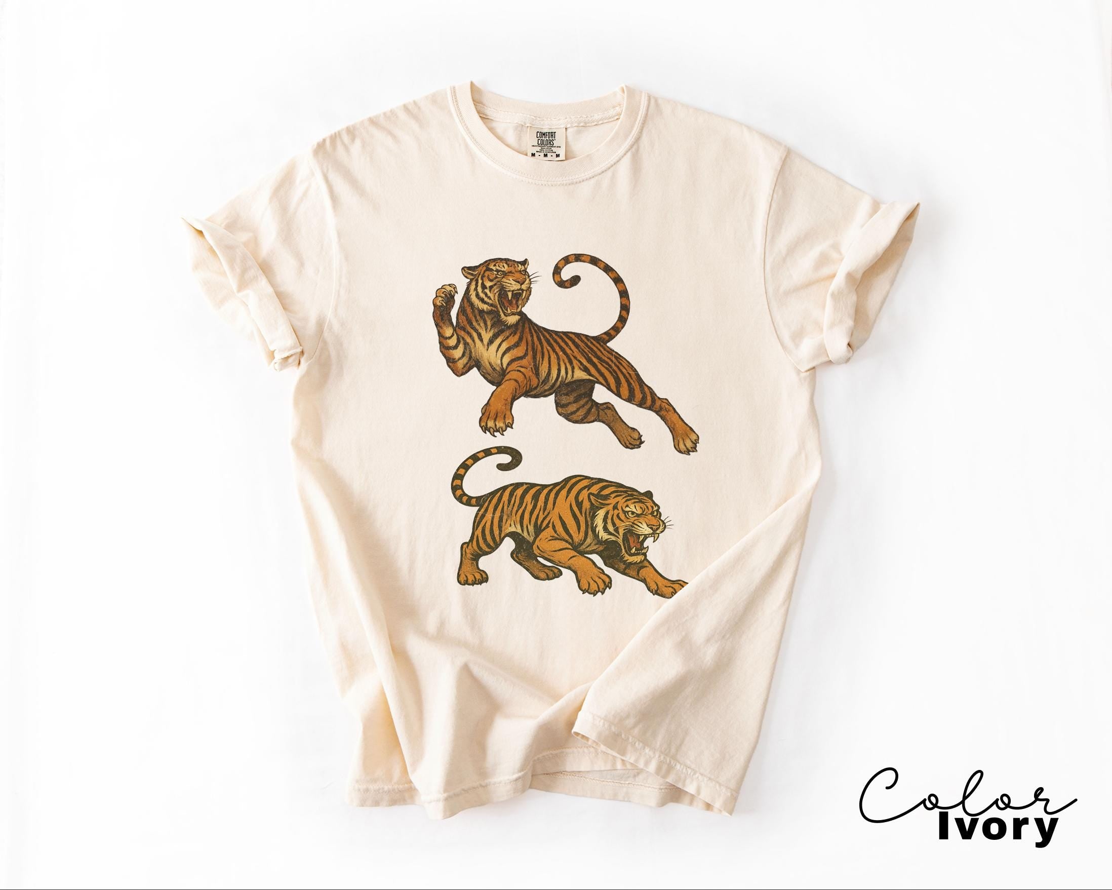Retro Tiger T-Shirt Sweatshirt, 90s Animal Gift for Tiger Lover, Vintage style Tiger Wild Cat Shirt retro Jungle Safari Tiger Graphic Tee