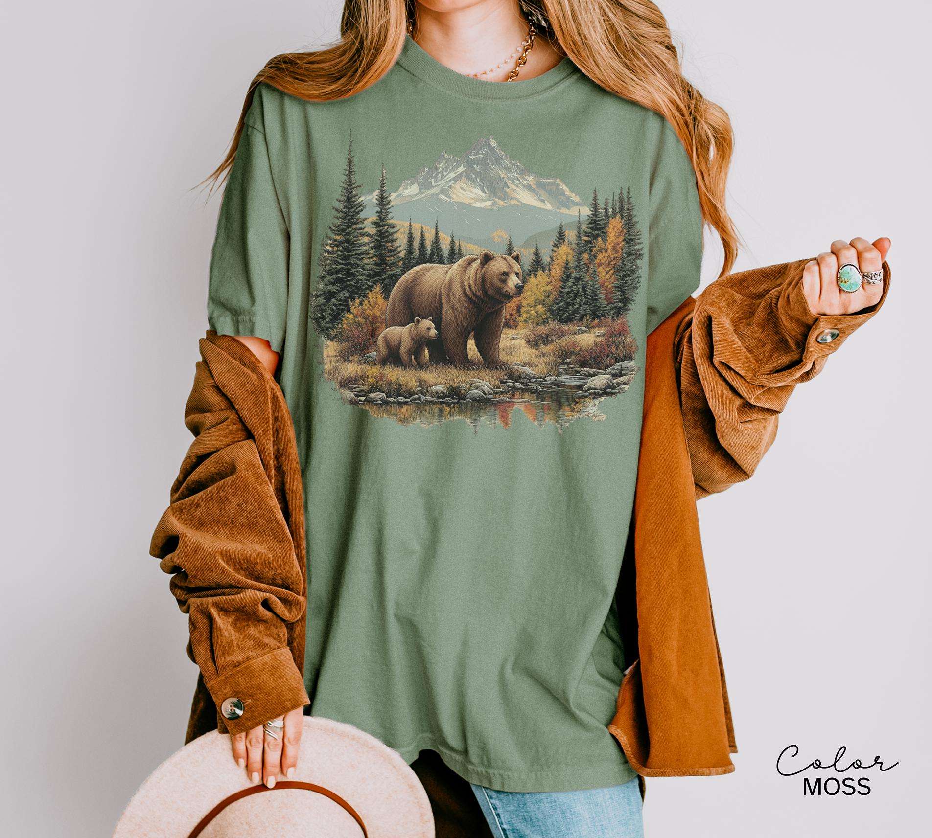 Retro Bear Sweatshirt, Vintage Fall Hunter Scene Crewneck