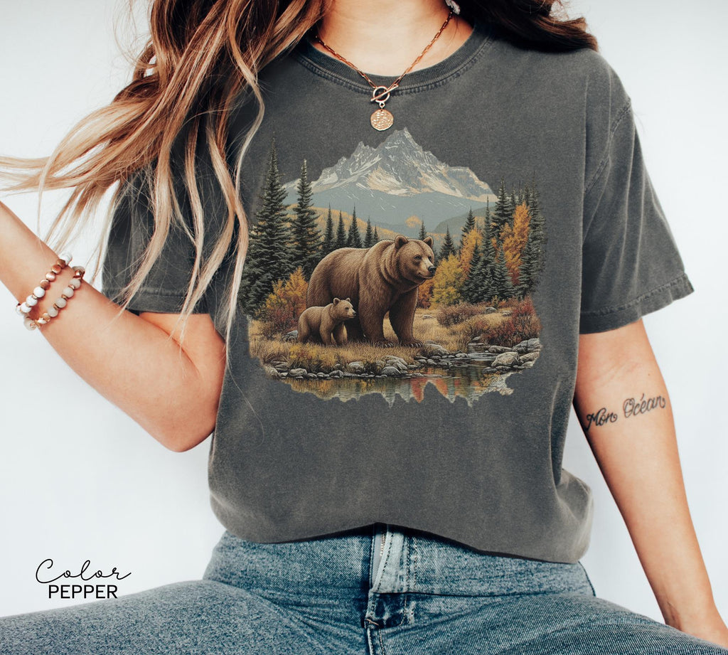 Retro Bear Sweatshirt, Vintage Fall Hunter Scene Shirt, 90s Forest Nature Outfit Crewneck, Americana Nostalgia Grizzly Bear, Nature Camping