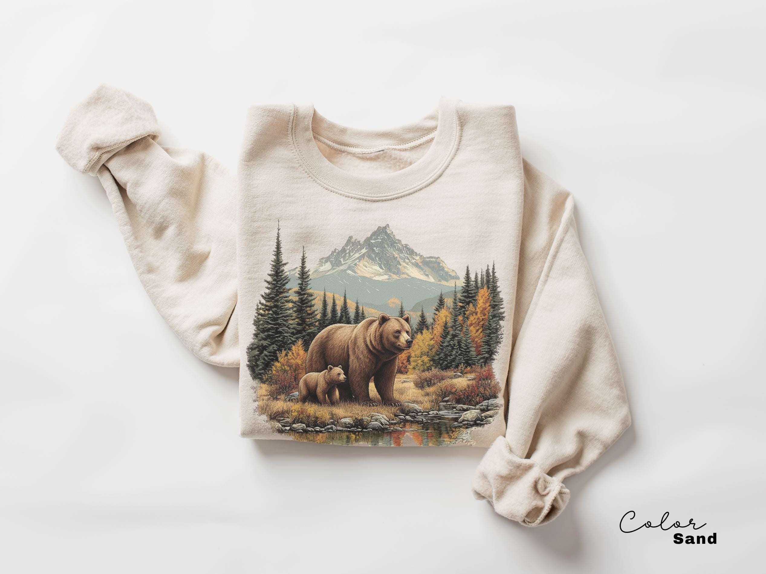 Retro Bear Sweatshirt, Vintage Fall Hunter Scene Shirt, 90s Forest Nature Outfit Crewneck, Americana Nostalgia Grizzly Bear, Nature Camping