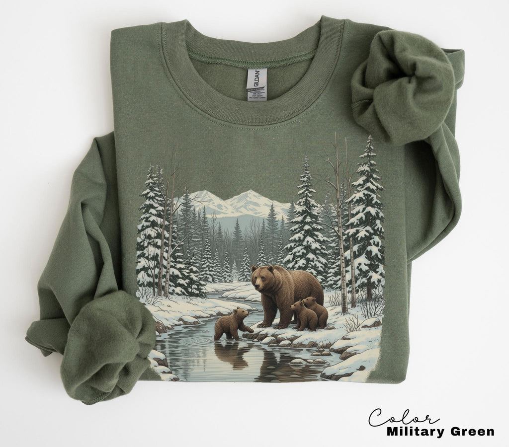 Retro Bear Sweatshirt, Vintage Fall Hunter Scene Shirt, 90s Forest Nature Outfit Crewneck, Americana Nostalgia Grizzly Bear, Nature Camping
