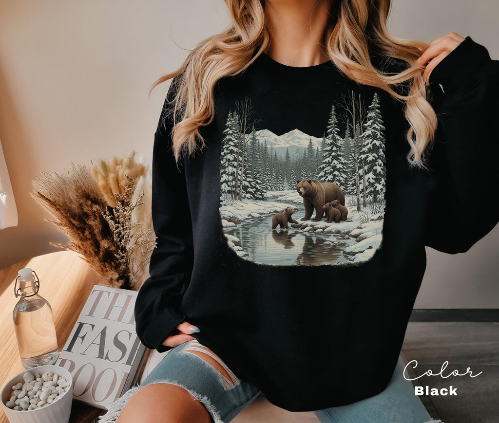 Retro Bear Sweatshirt, Vintage Fall Hunter Scene Shirt, 90s Forest Nature Outfit Crewneck, Americana Nostalgia Grizzly Bear, Nature Camping