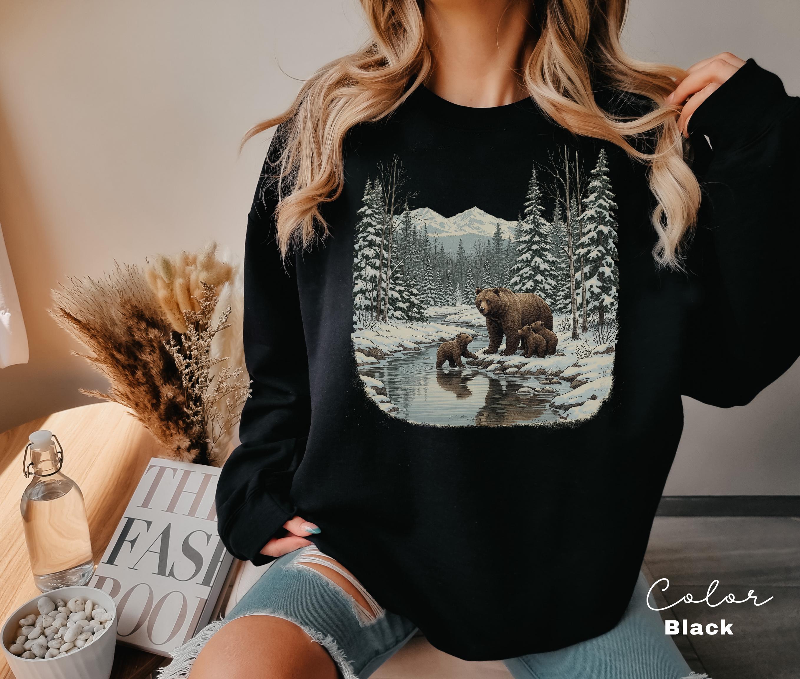 Retro Bear Sweatshirt, Vintage Fall Hunter Scene Shirt, 90s Forest Nature Outfit Crewneck, Americana Nostalgia Grizzly Bear, Nature Camping