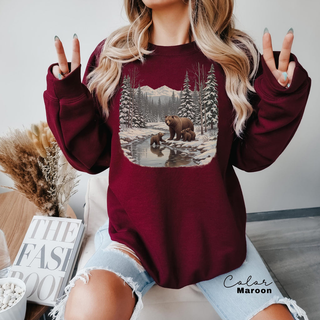 Retro Bear Sweatshirt, Vintage Fall Hunter Scene Shirt, 90s Forest Nature Outfit Crewneck, Americana Nostalgia Grizzly Bear, Nature Camping