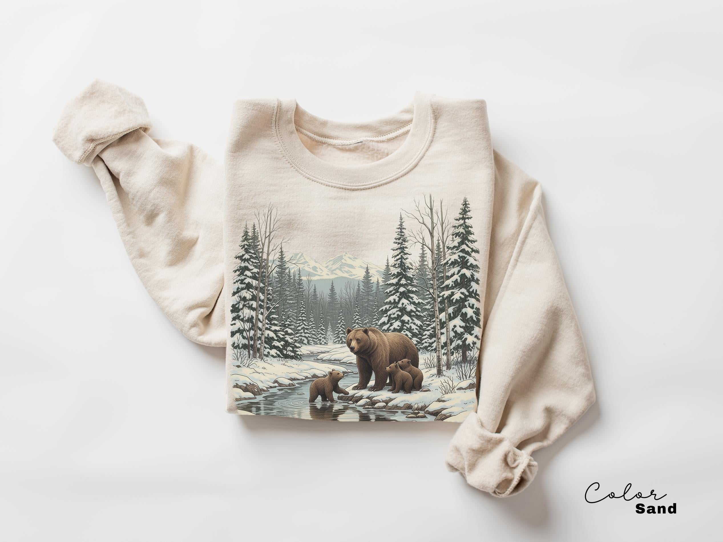 Retro Bear Sweatshirt, Vintage Fall Hunter Scene Shirt, 90s Forest Nature Outfit Crewneck, Americana Nostalgia Grizzly Bear, Nature Camping