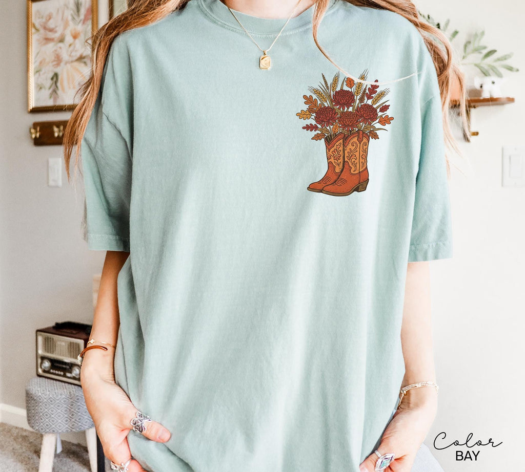 Cowgirl Boots Wildflowers Shirt, Retro Western Graphic Sweatshirt, Country Girl T-Shirt, Rodeo Outfit, Gift for Her, Country Farm