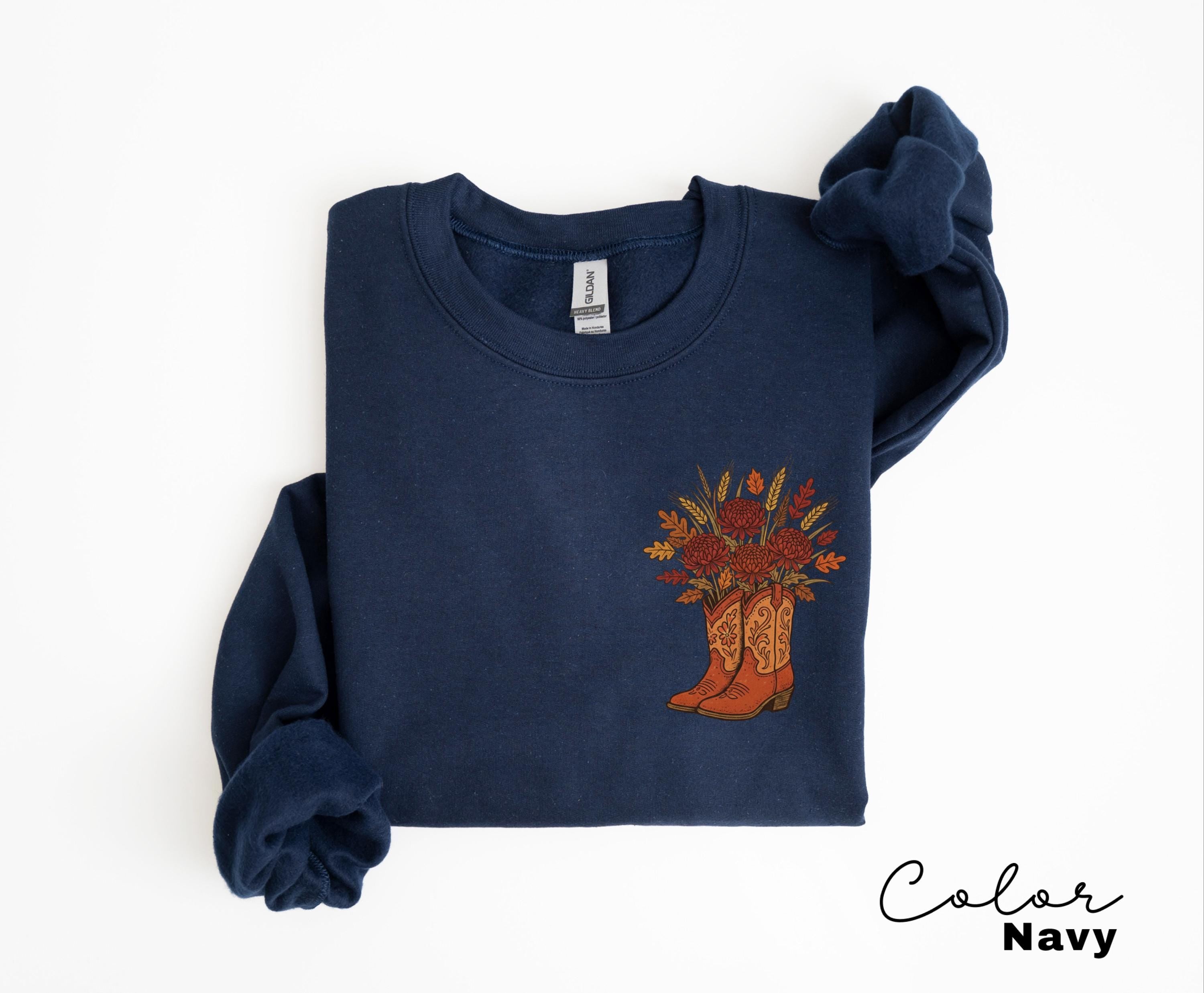 Cowgirl Boots Wildflowers Retro Western Graphic Sweatshirt