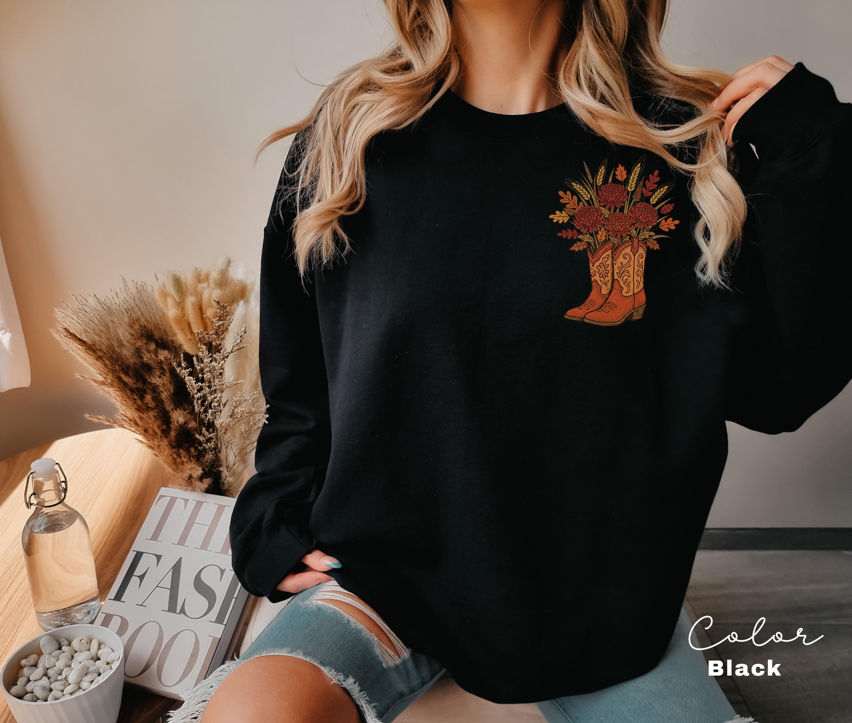Cowgirl Boots Wildflowers Retro Western Graphic Sweatshirt