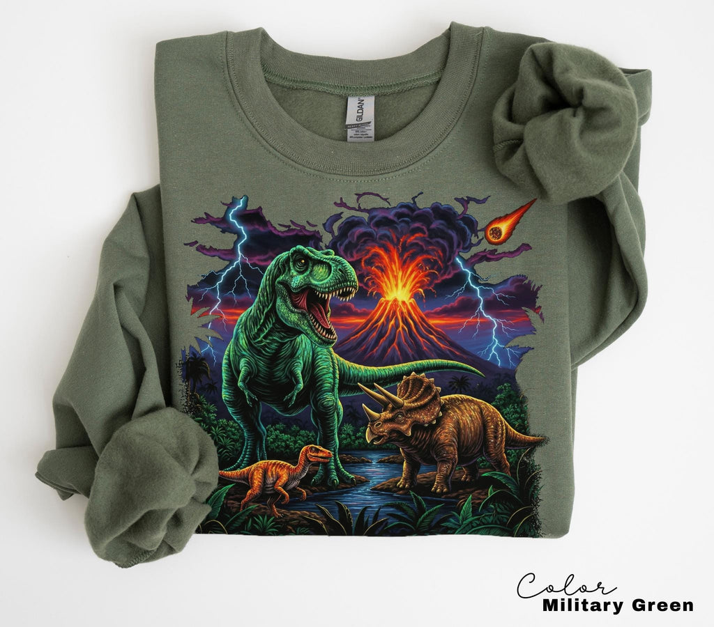 Retro Jurassic Dinosaur 90s T-Shirt & Sweatshirt with T-Rex and Triceratops Design